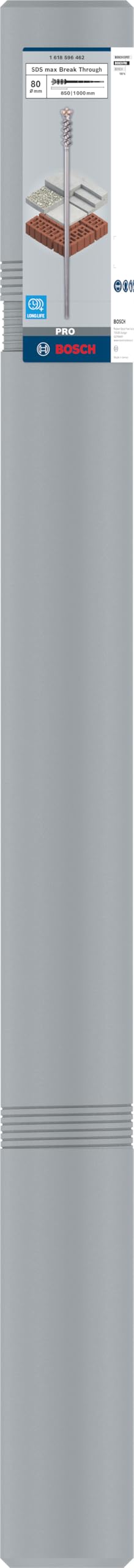 Bosch 1618596462 SDS-Max-9 Break Through Hammer Drill Bit 80mm x 850mm - Heavy Duty Concrete Drilling for Construction and Demolition