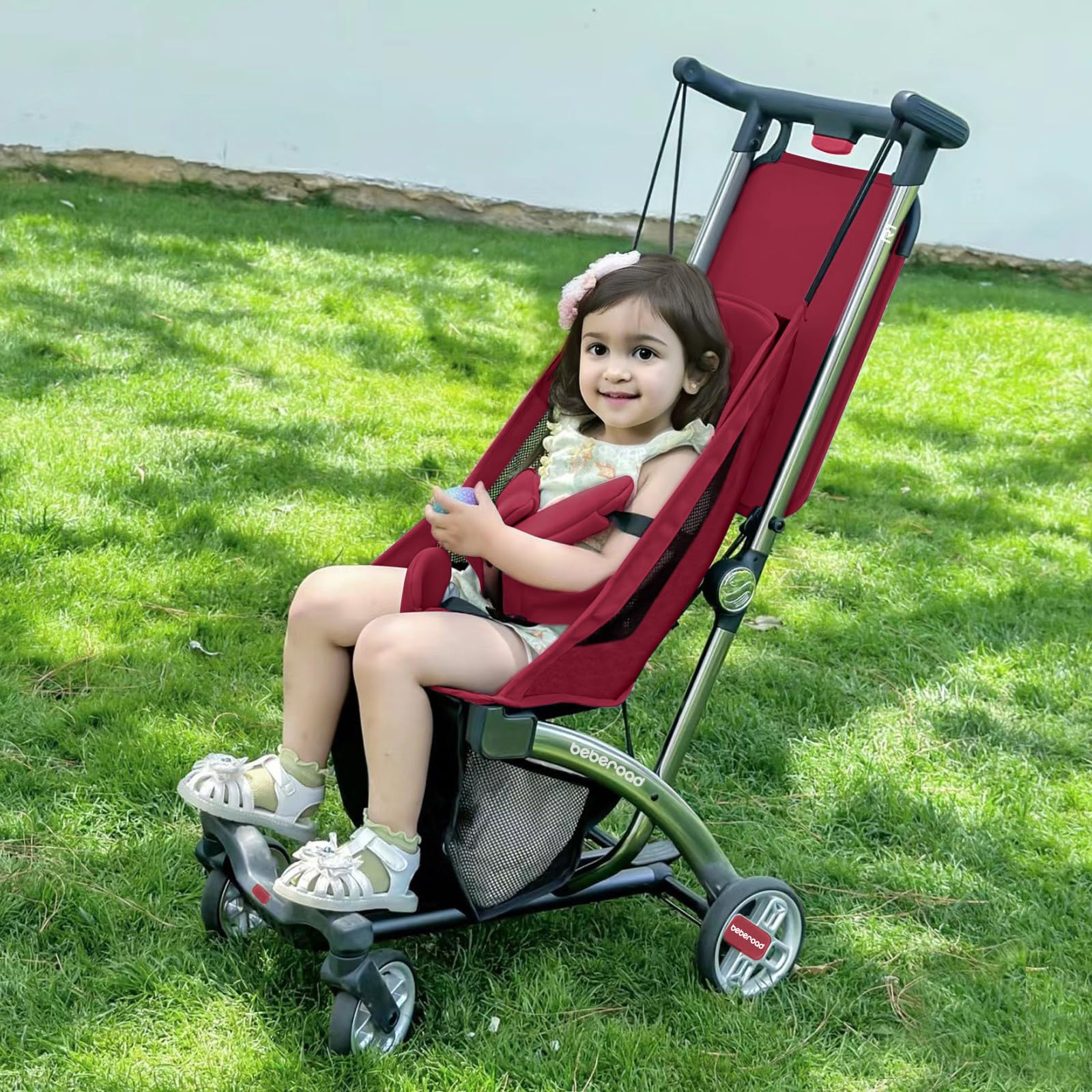 Beberoad Love R1 Auto-Folding Ultra Lightweight Travel Stroller for Airplane - Compact Baby Stroller for Infants & Toddlers (6-36 Months) - Only 11.5 lbs - Converts to Double Stroller - Red - Perfect for Air Travel, Shopping & Daily Outings