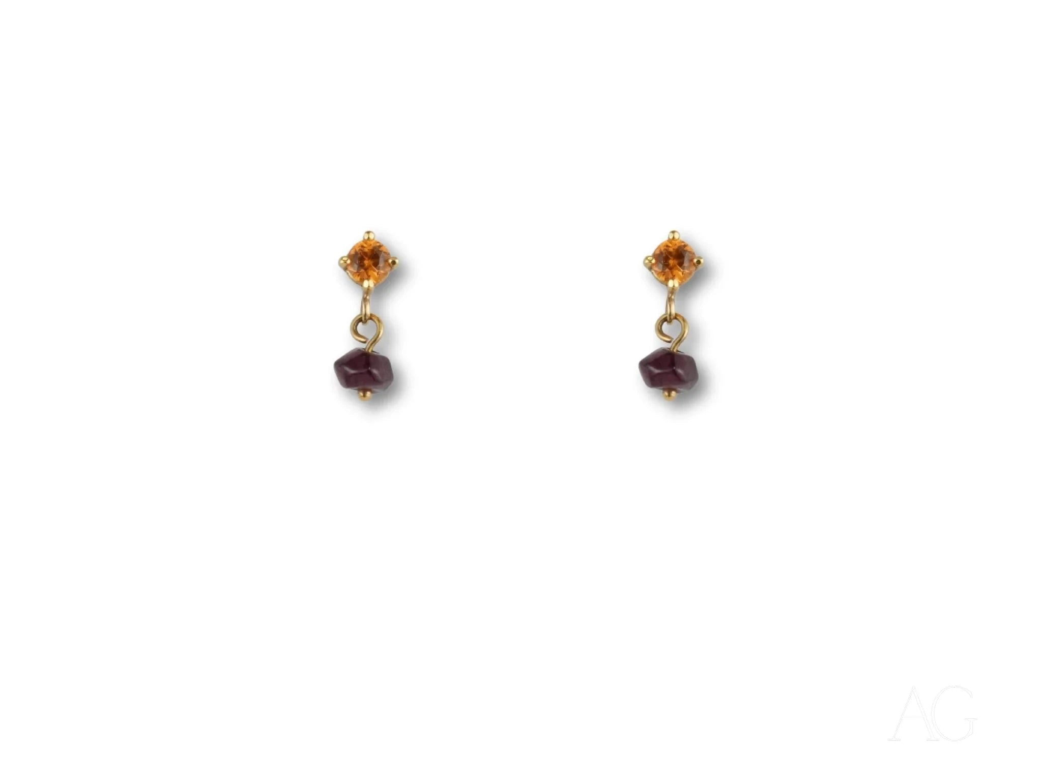18K Gold Citrine & Rubellite Drop Earrings for Women - Elegant Sunset-Inspired Jewelry for Parties, Weddings & Special Occasions