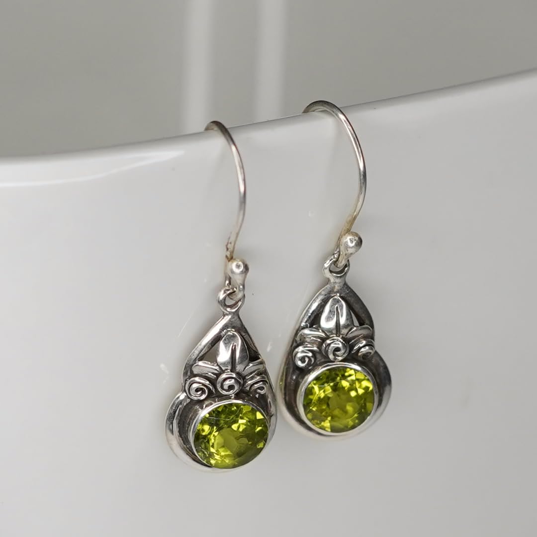 Handmade 925 Sterling Silver Peridot Dangle Earrings for Women - August Birthstone Jewelry | Unique Designer Gemstone Earrings for Parties, Weddings & Special Occasions