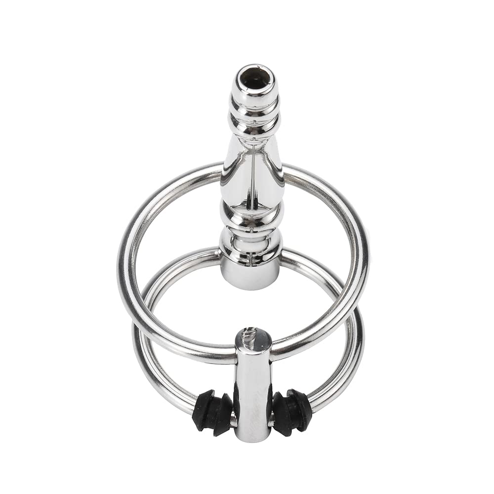 Stainless Steel Hollow Urethral Dilator with Double Cock Ring - Medical Grade Penis Plug for Men's Urethral Sounding | Safe Sex Toy for BDSM & Prostate Stimulation