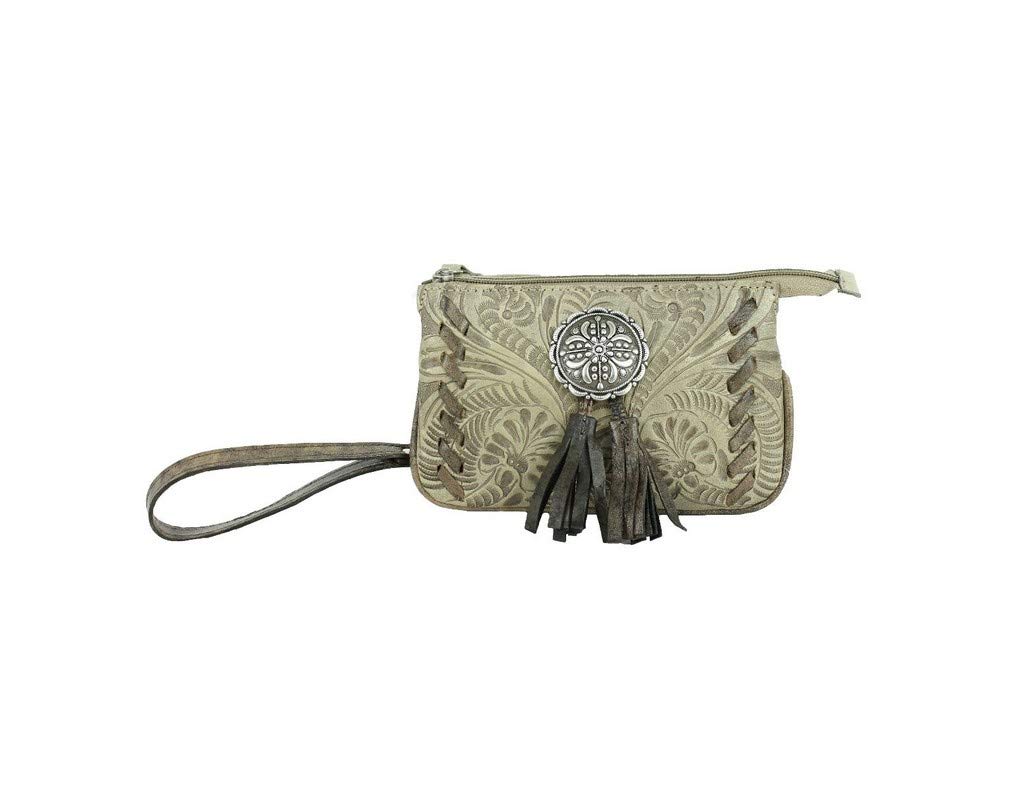 American West Lariats & Lace Leather Wristlet Clutch Wallet - Stylish Crossbody Bag for Rodeos, Concerts & Sporting Events | Perfect Western Accessory for Women (Sand)