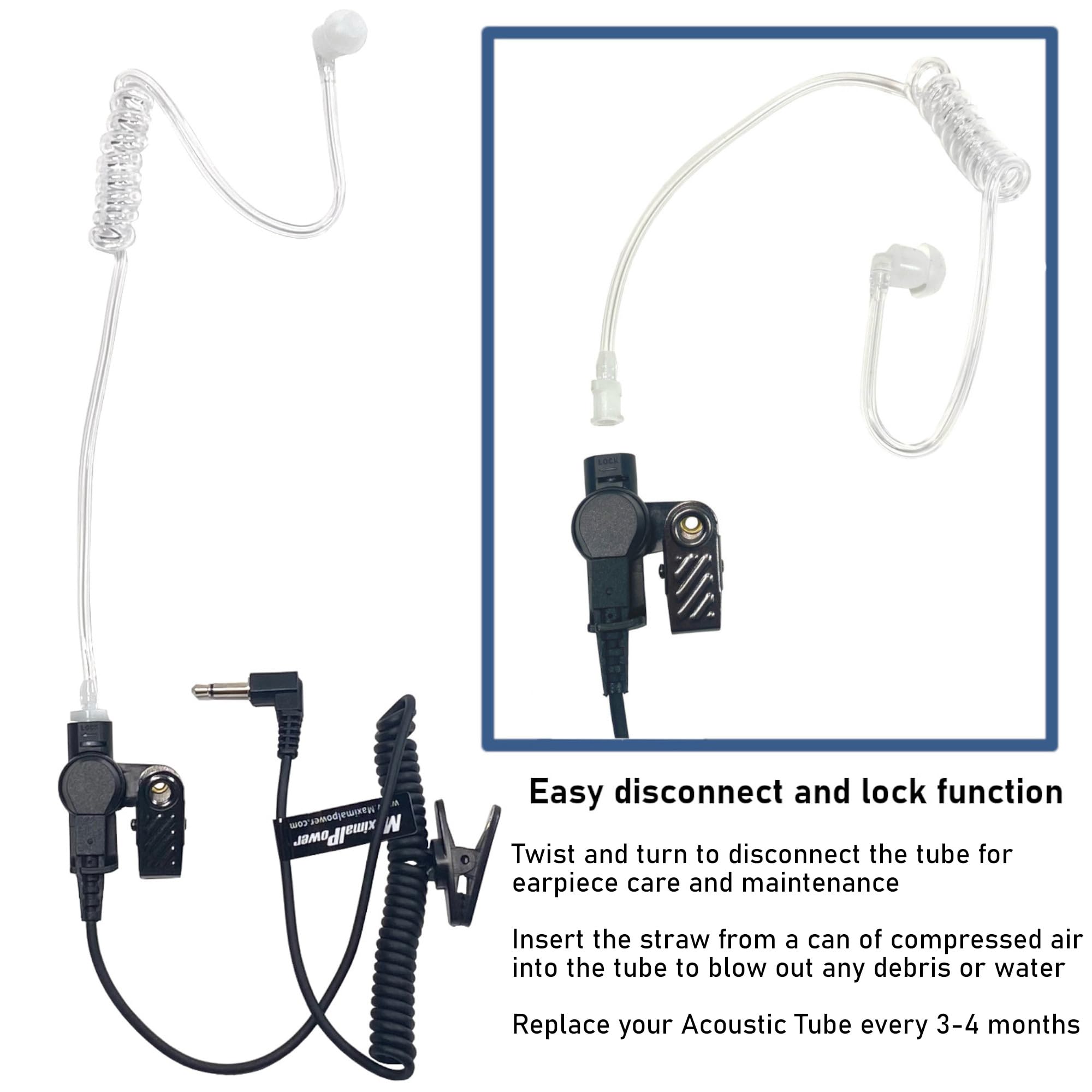 MaximalPower RHF 617-1N Surveillance Headset - Clear Acoustic 3.5mm Earpiece with Coil Tube for Two-Way Radios, Transceivers & Speaker Mics | Secure Communication for Security Guards, Event Staff & Discreet Monitoring (Black)