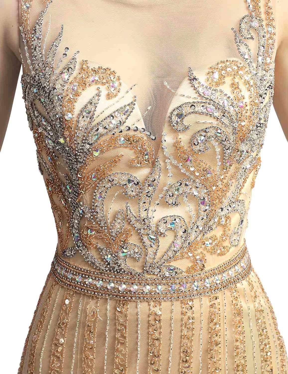 Sarahbridal Women's Champagne Beaded Tulle Prom Dress - Elegant Long Formal Evening Gown for Pageants, Parties, and Special Occasions | Perfect for Homecoming, Quinceañera, and Wedding Guest Attire