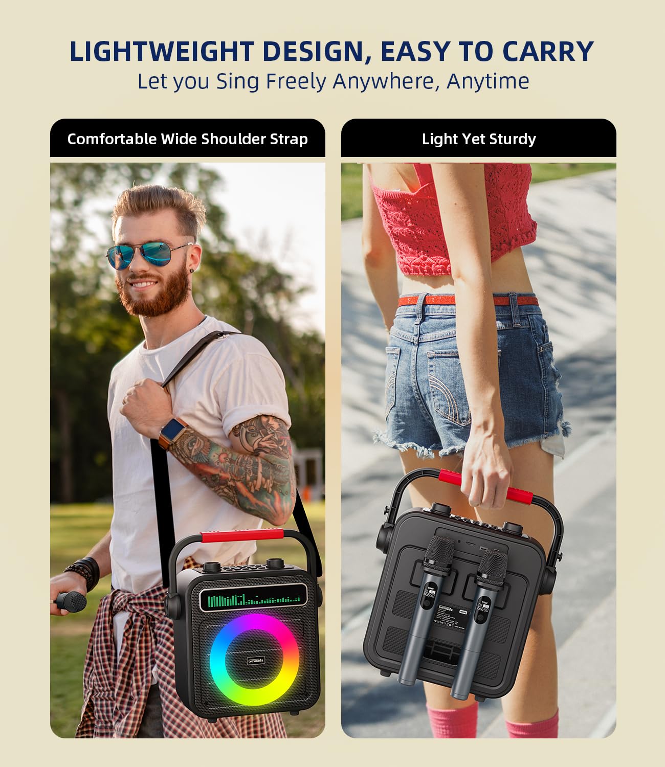 Portable Bluetooth Karaoke Machine with 2 Wireless Microphones - PA Speaker System with LED Lights for Adults & Kids, Supports REC/TWS/FM/AUX/USB/TF Card - Perfect for Home Parties, Birthday Gifts & Outdoor Gatherings
