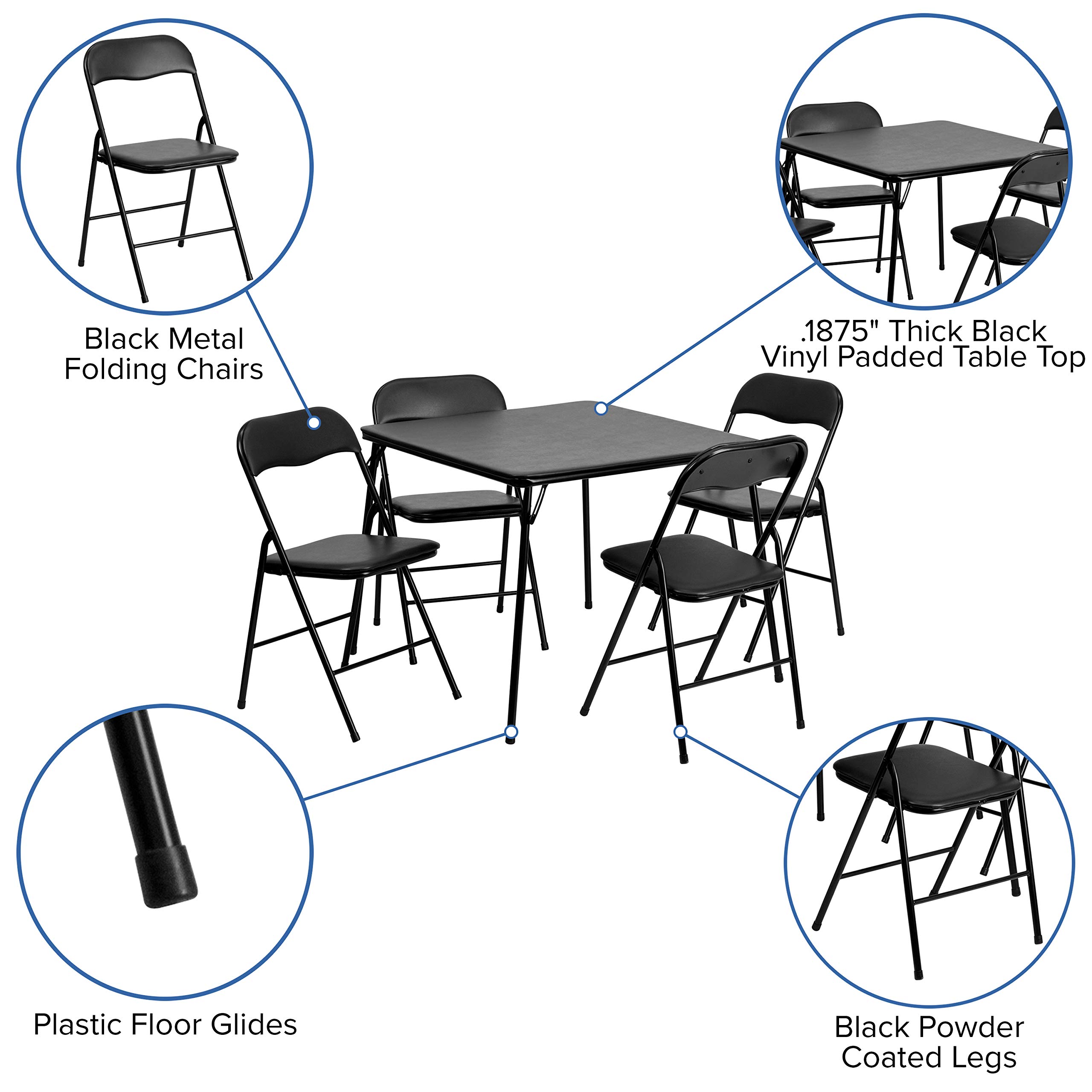 5-Piece Black Folding Card Table and Chairs Set for Poker, Game Nights & Parties - Portable Casino Style Furniture for Home, Events & Outdoor Use