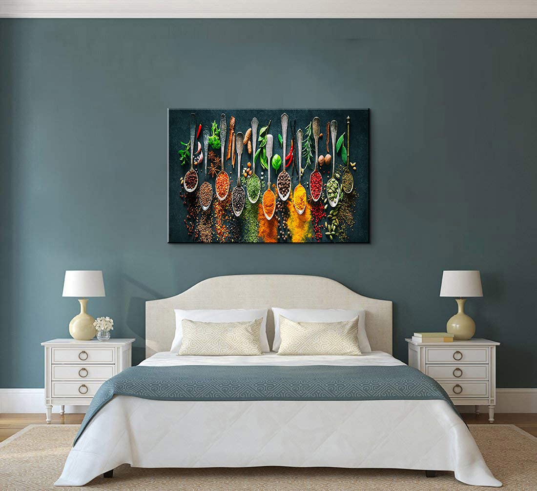 Modern Kitchen Wall Art Decor - 28''H x 40''W Framed Spice & Food Themed Prints - Perfect for Dining Room, Restaurant & Home Decor