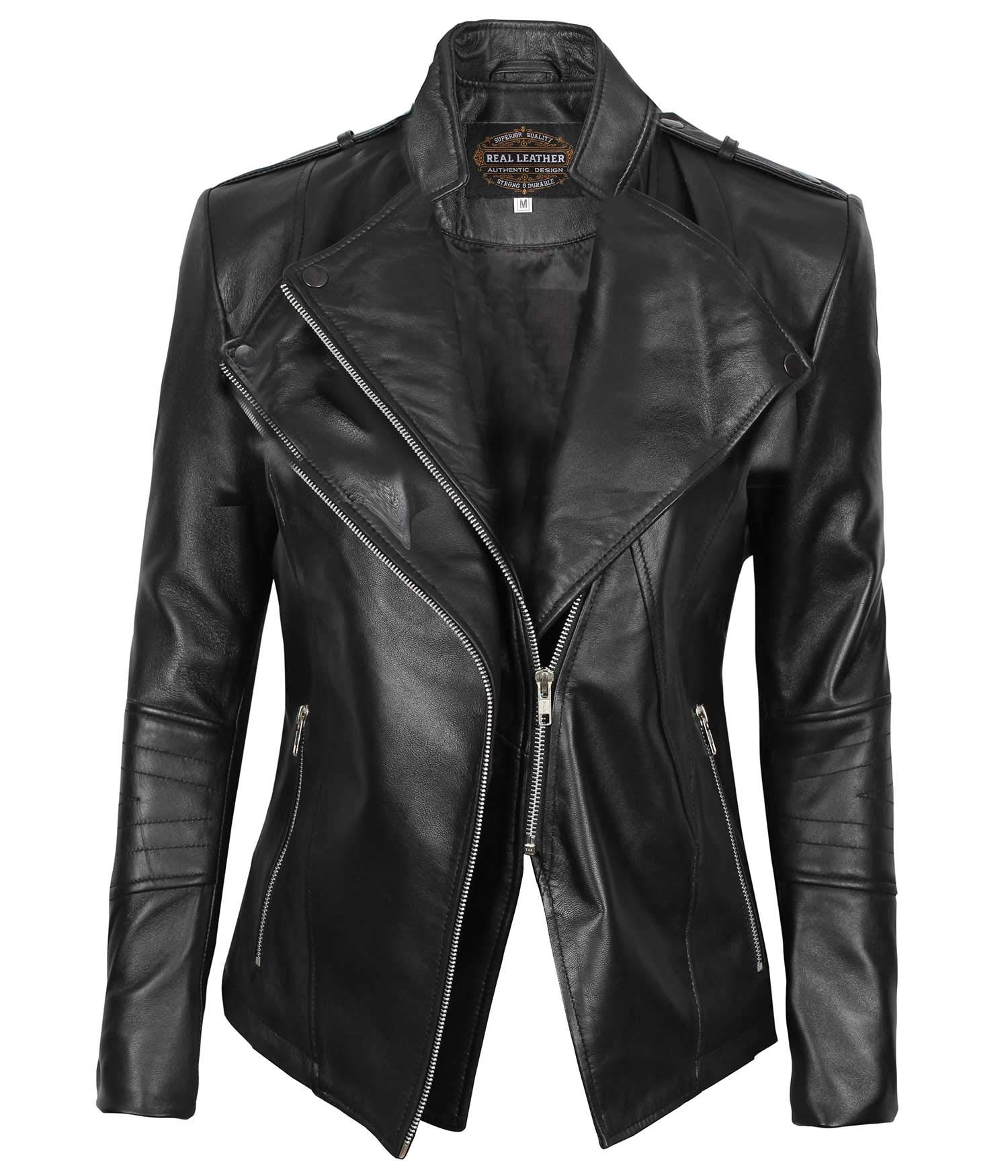 Fjackets Women's Lightweight Real Lambskin Leather Motorcycle Jacket - Stylish Biker Jacket for Women | Perfect for Riding, Casual Outfits & Fashion Statements