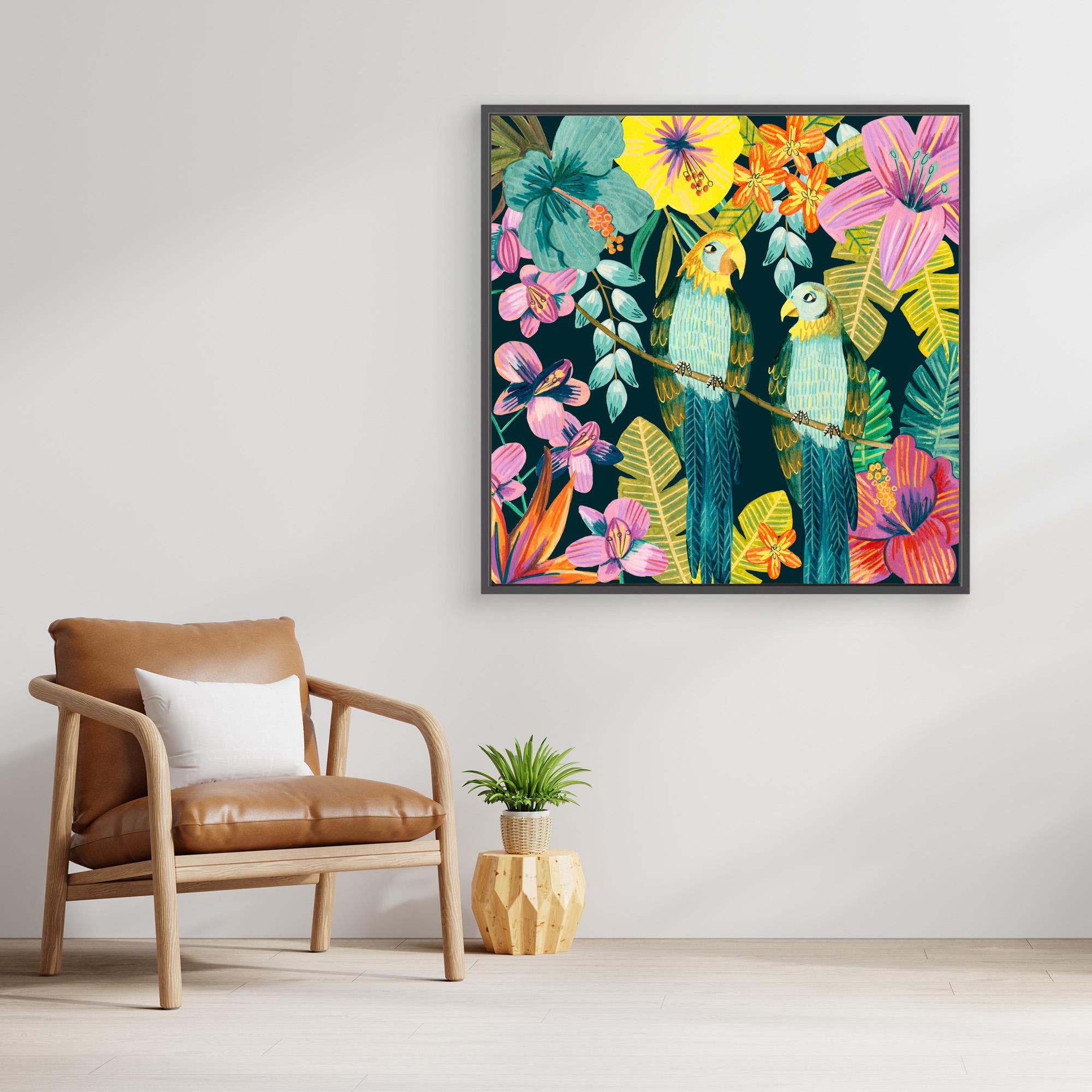 Caroline Bonne Müller Tropical Parrots Floral Jungle Canvas Art Print - Vibrant Wall Decor for Living Room, Bedroom & Office