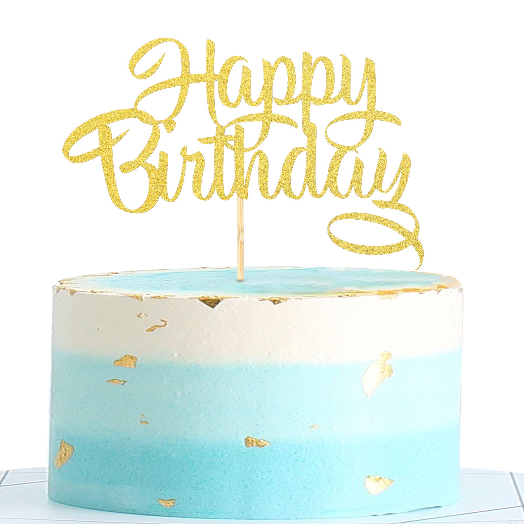 Gold Happy Birthday Cake Topper - Glitter Cake Decoration for Birthday Parties, Photo Booth Props & Cake Smash Supplies | Perfect for Weddings, Baby Showers & Celebrations