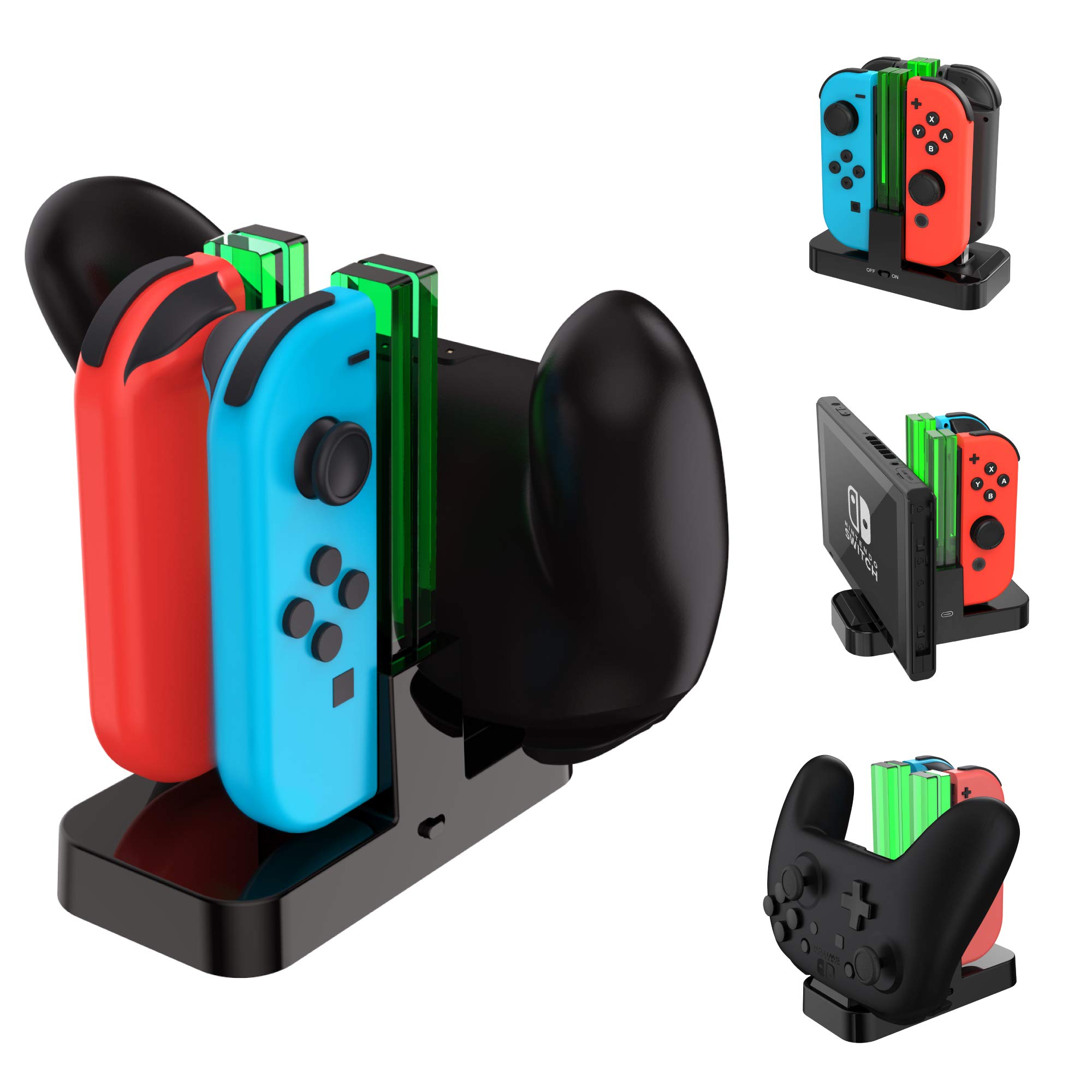 Nintendo Switch Joy-Con & Pro Controller Charging Dock with Screen Protector - Fast Charging Station for Switch Accessories - Perfect for Gaming at Home or On the Go