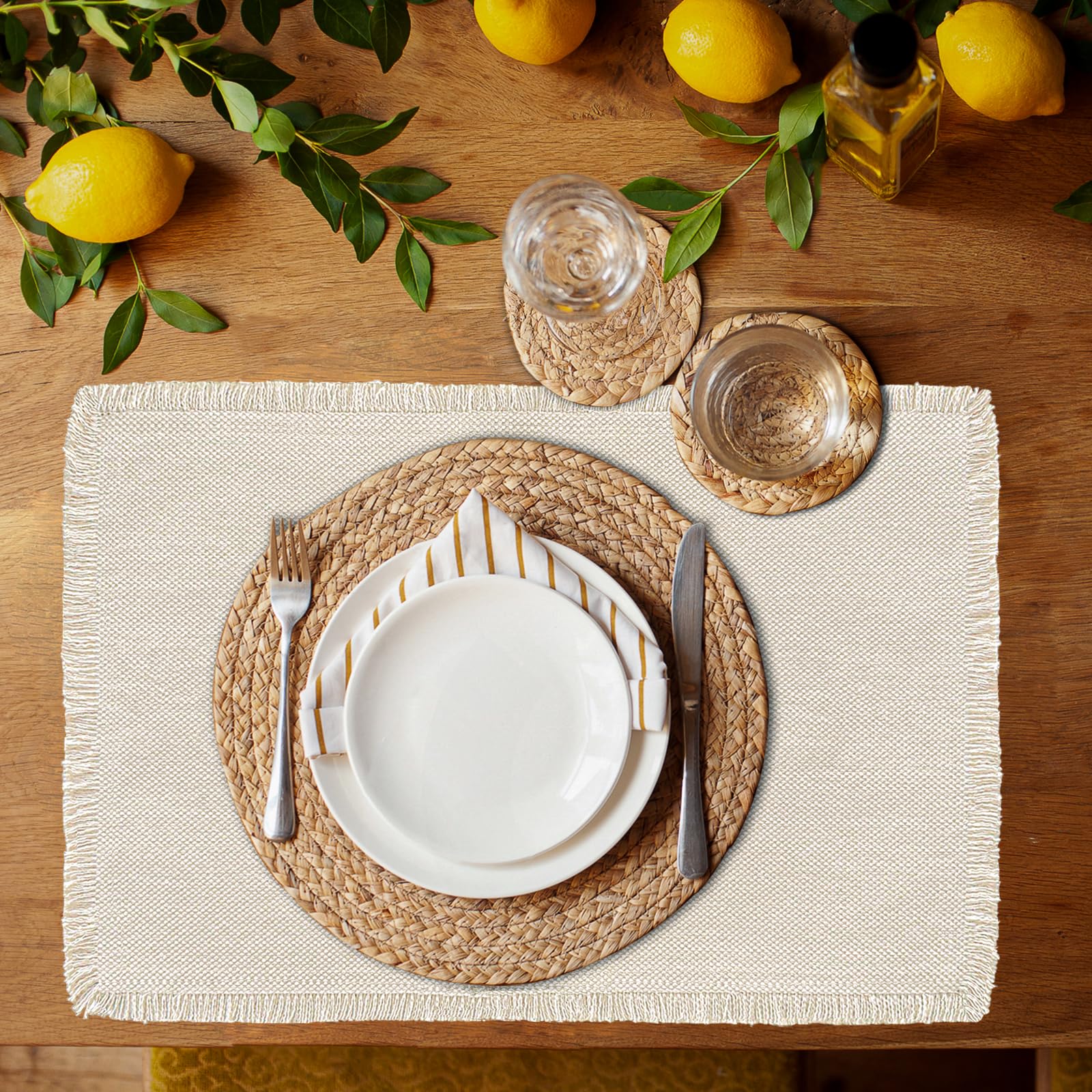 Boho Cotton Linen Placemats Set of 6 - 13