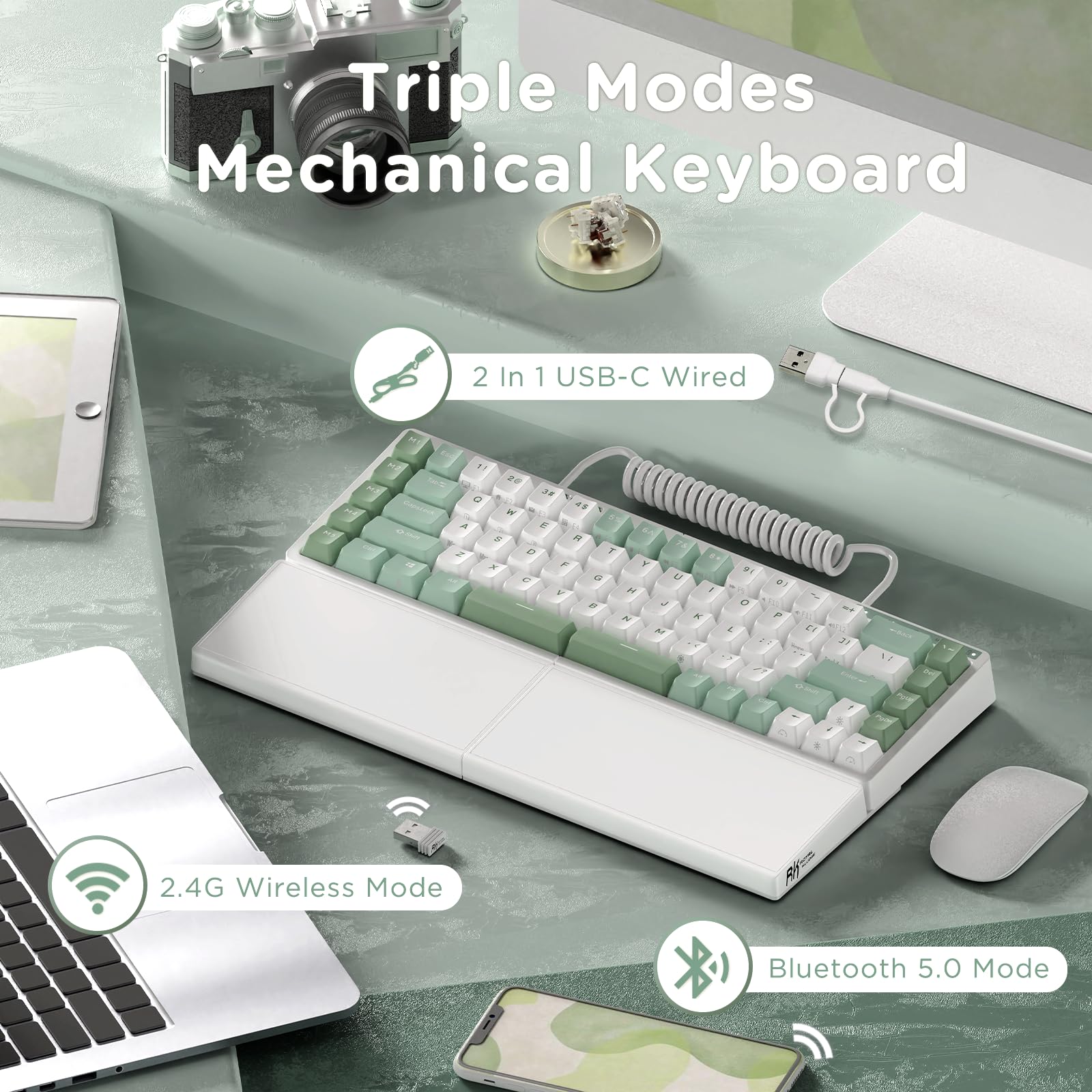 RK RKS70 Wireless Mechanical Keyboard - 75% RGB, Hot Swappable for Gaming & Office (Win/Mac)