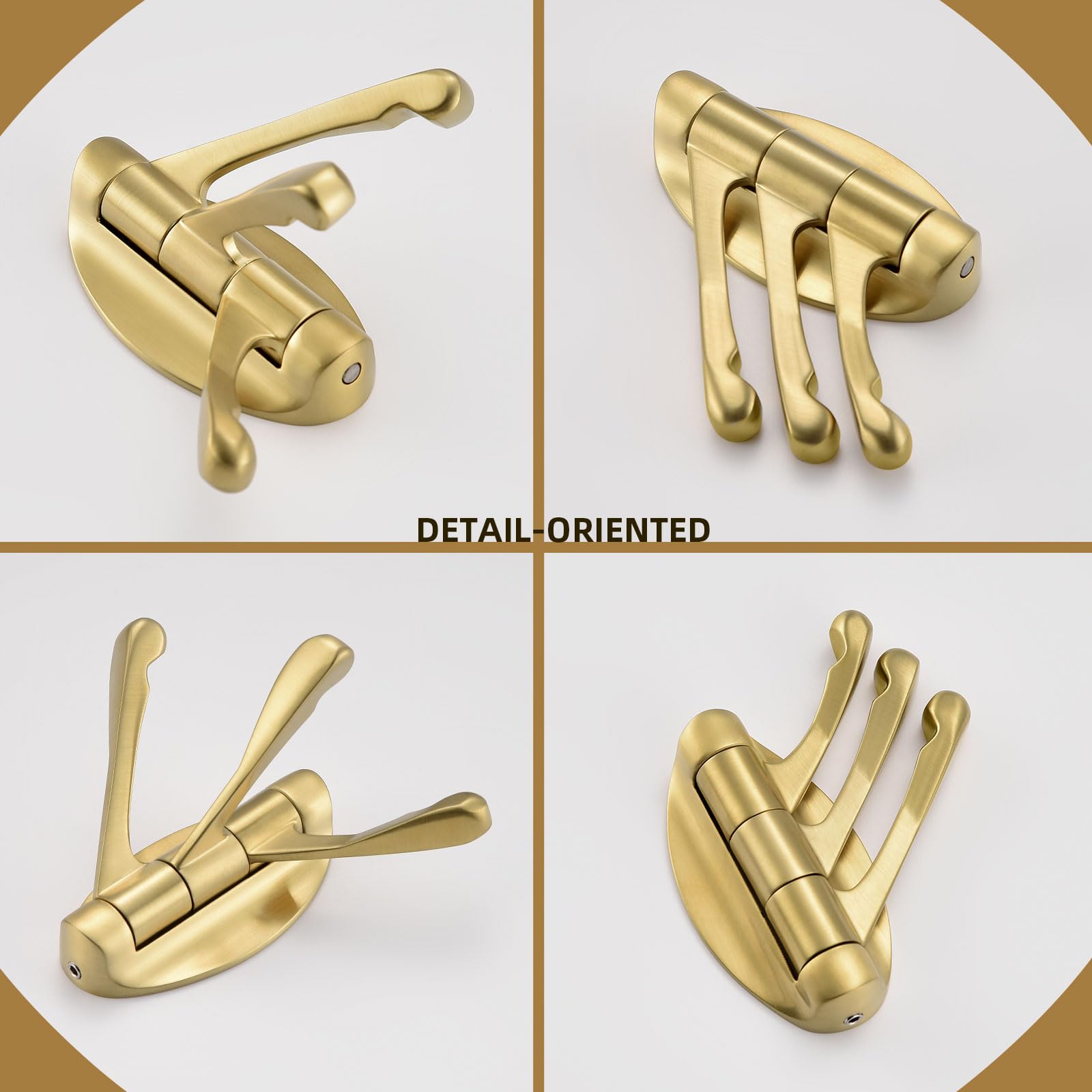 Brushed Gold Folding Towel Hook - Bathroom & RV Organizer for Robes & Coats