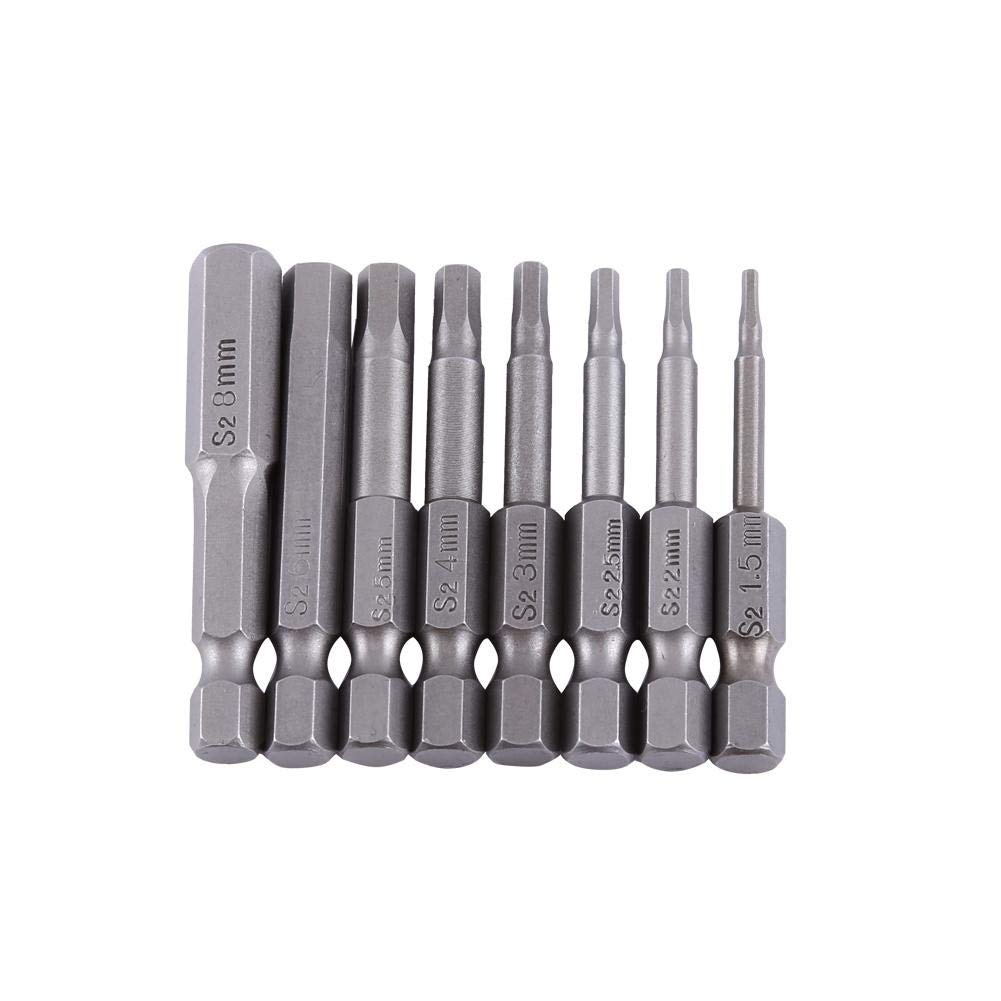 50mm 1/4 Inch Hex Shank Magnetic Hex Head Screwdriver Bits Set (8pcs) - H1.5 to H8 Sizes for Electric Drivers & Hand Tools - Perfect for DIY Projects, Furniture Assembly & Home Repairs