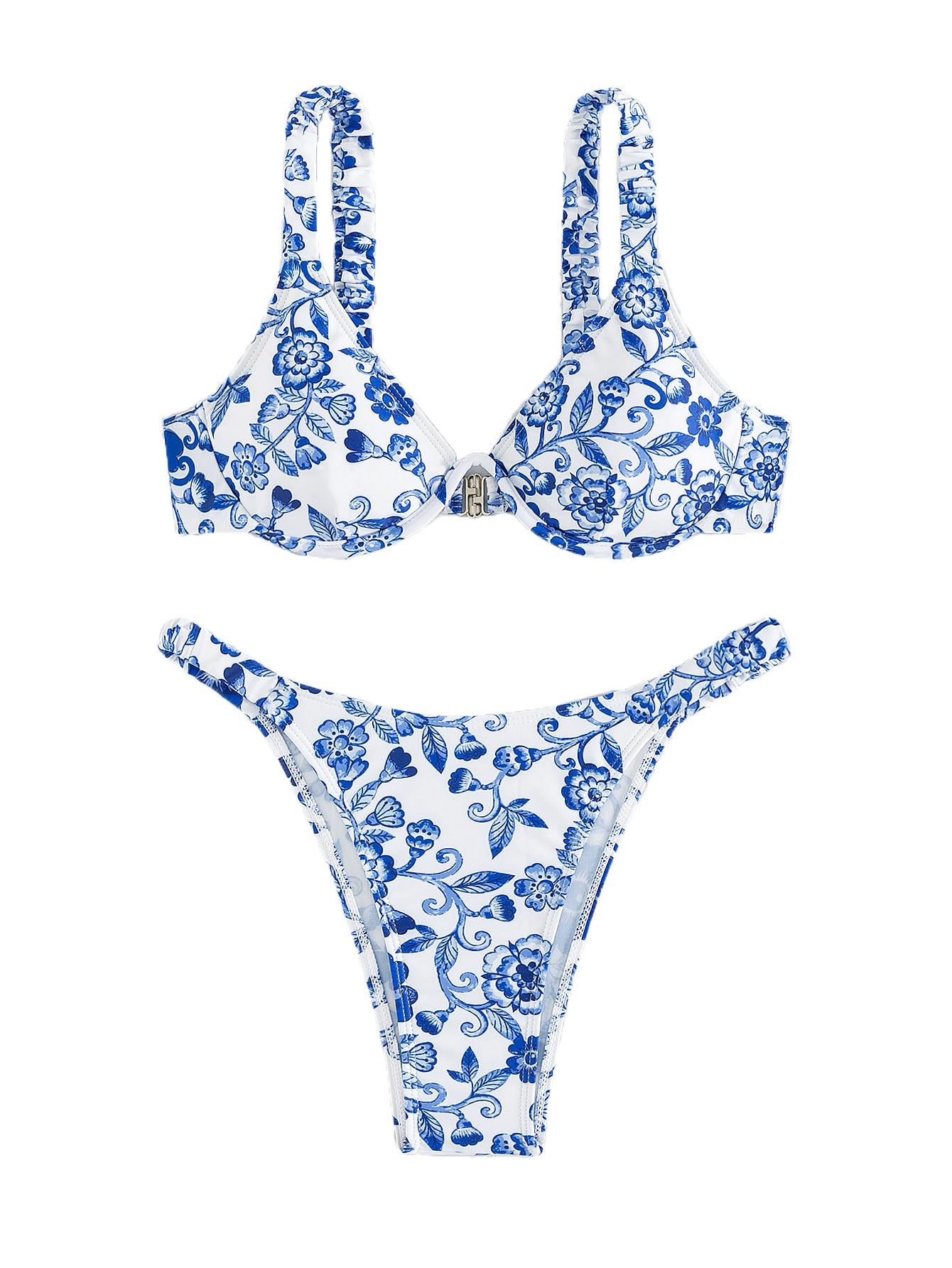SHENHE Women's Underwire Bikini Set 2 Piece Floral Push Up Bikini with High Cut Thong Cheeky Brazilian Swimsuit for Beach Vacation Pool Party Summer Swimwear