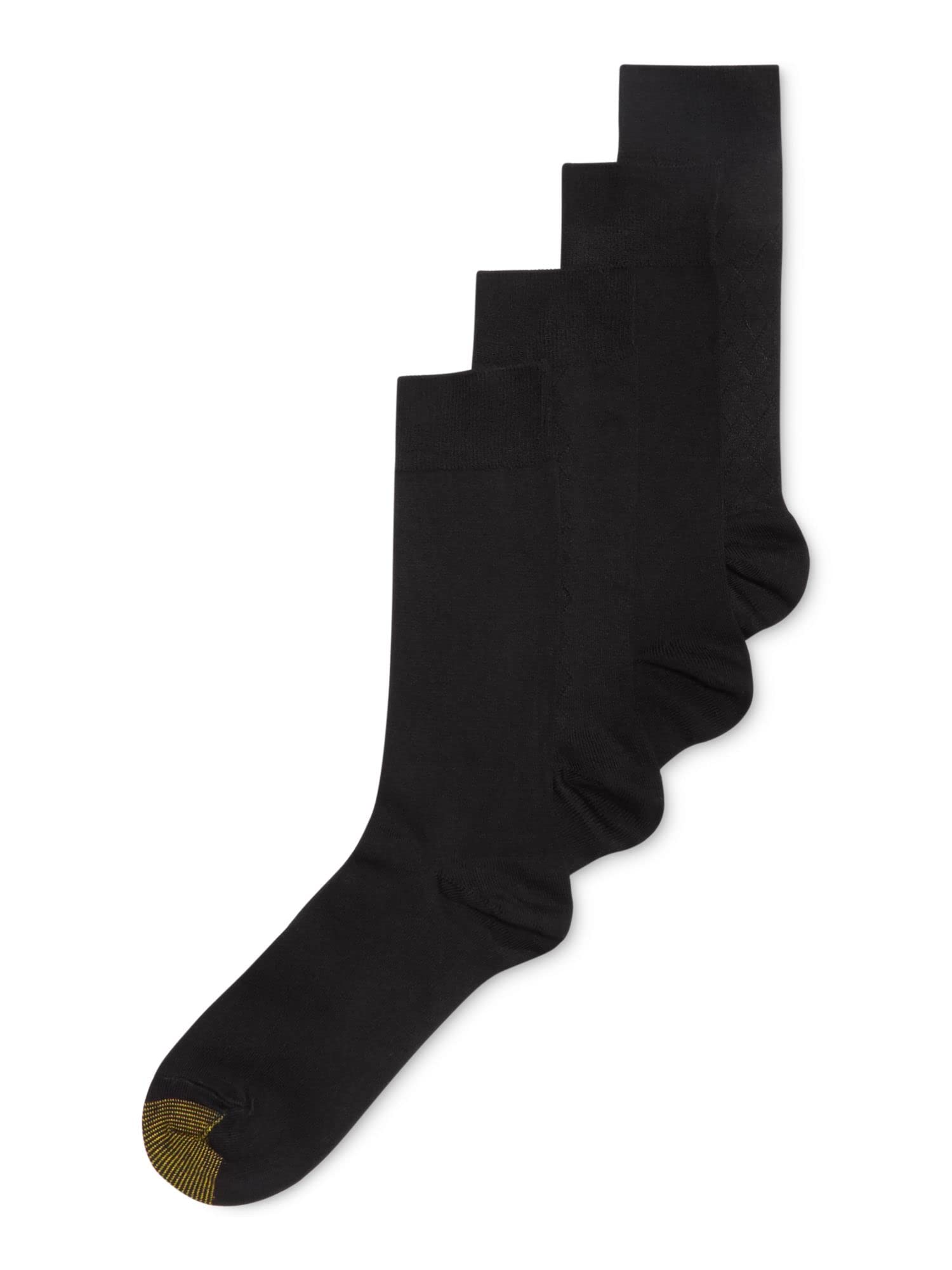 Gold Toe Men's Microfiber Dress Socks 4-Pack - Assorted Textures, Black, Size 6-12.5 - Comfortable & Breathable for Work, Office & Formal Occasions