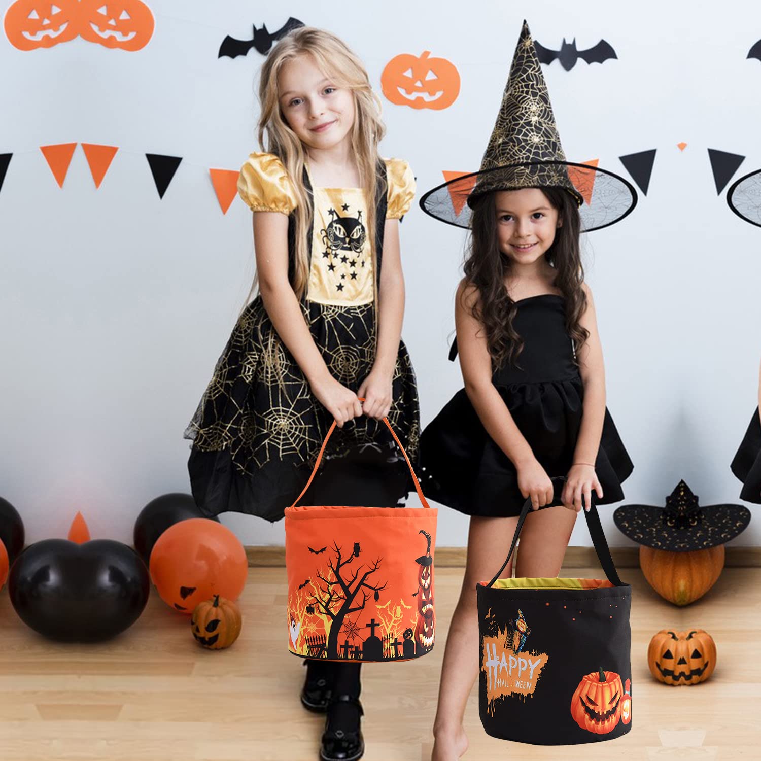 2PCS Halloween LED Light Candy Bucket - Reusable Pumpkin Trick or Treat Bags for Kids, Party Favors & Supplies | Perfect for Trick-or-Treating, Halloween Parties & Gift Baskets