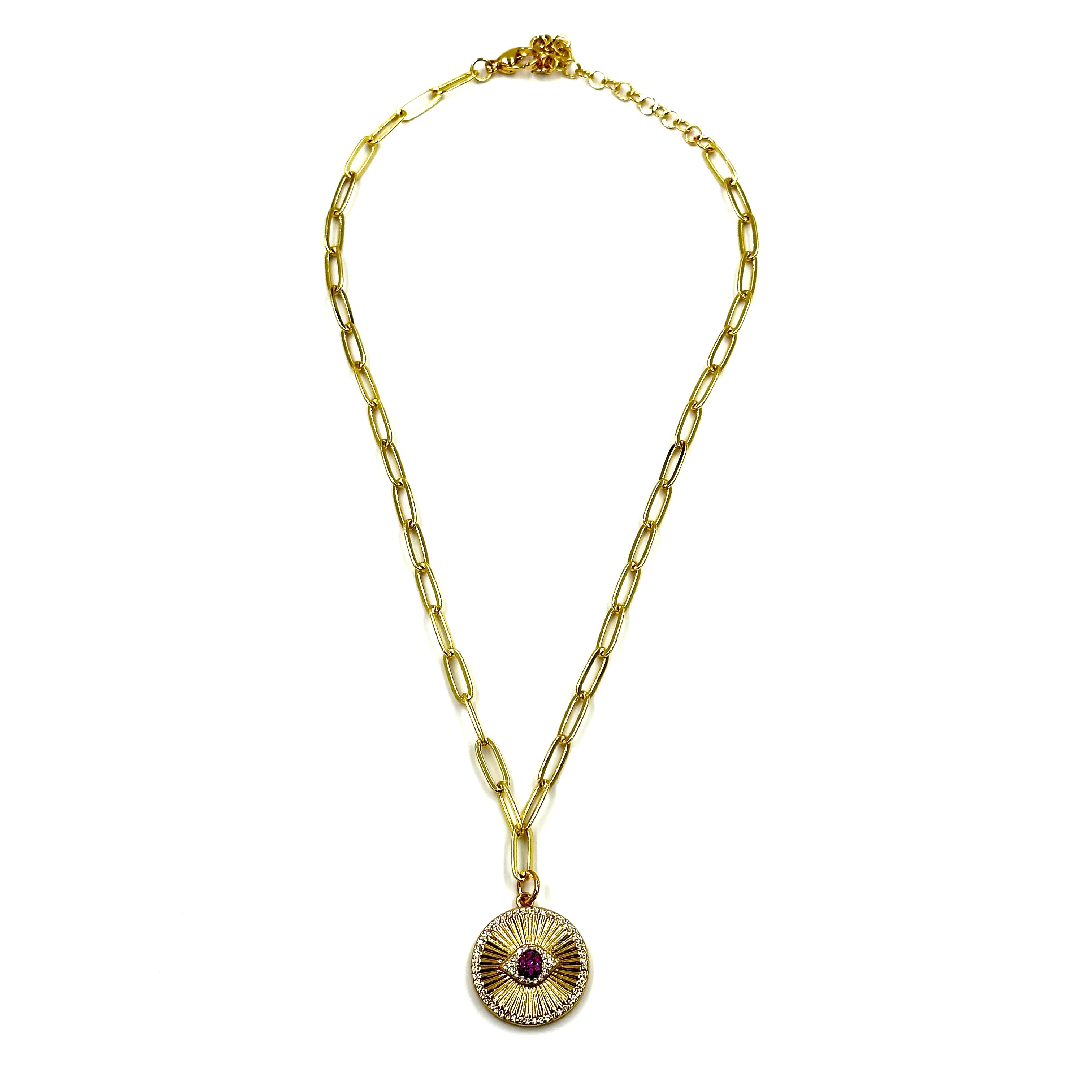 Ashley Gold Stainless Steel Gold Plated CZ Disc Pendant Necklace for Women - Elegant Cubic Zirconia Jewelry for Party, Wedding & Everyday Wear