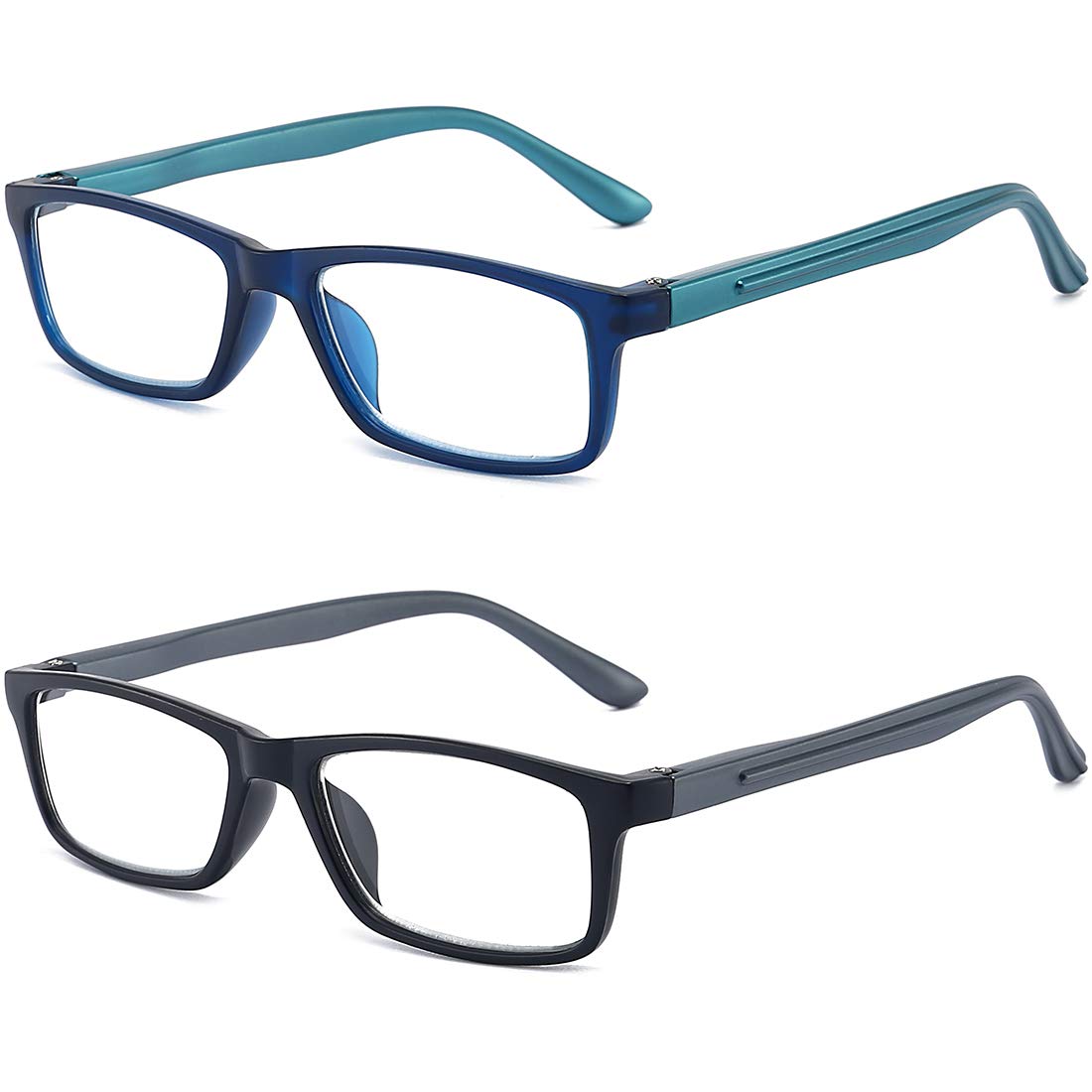 Blue Light Blocking Reading Glasses for Men & Women - Rectangular Computer Glasses with Spring Hinge - Reduce Eye Strain for Office Work, Gaming & Screen Time