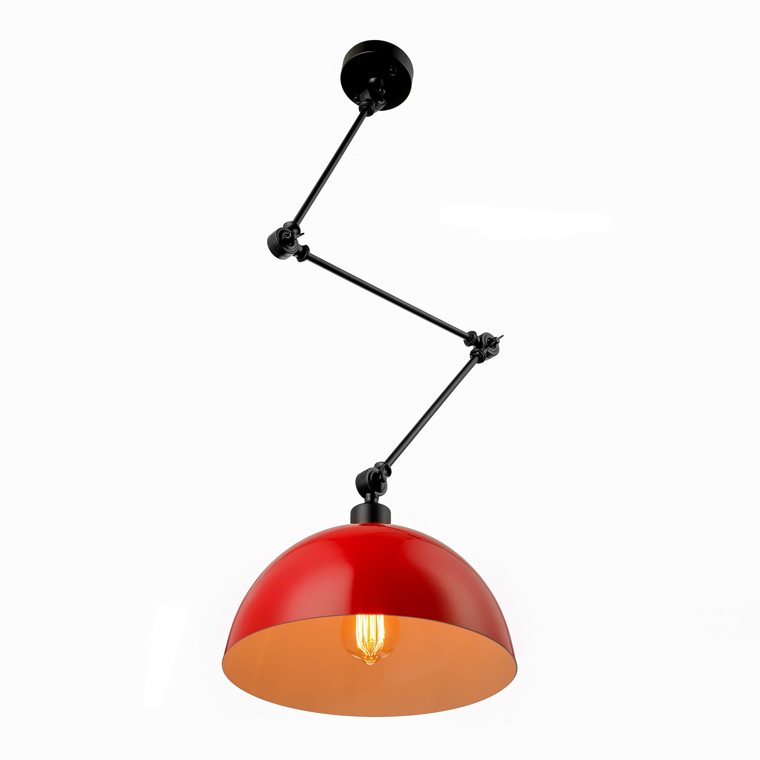 Nordic Modern Pendant Lights - Adjustable Bowl Lampshade Ceiling Fixture for Living Room, Kitchen, Office & Bar | Contemporary Hanging Lamp in Red - Perfect for Dining Areas, Bedroom Accent Lighting & Loft Spaces
