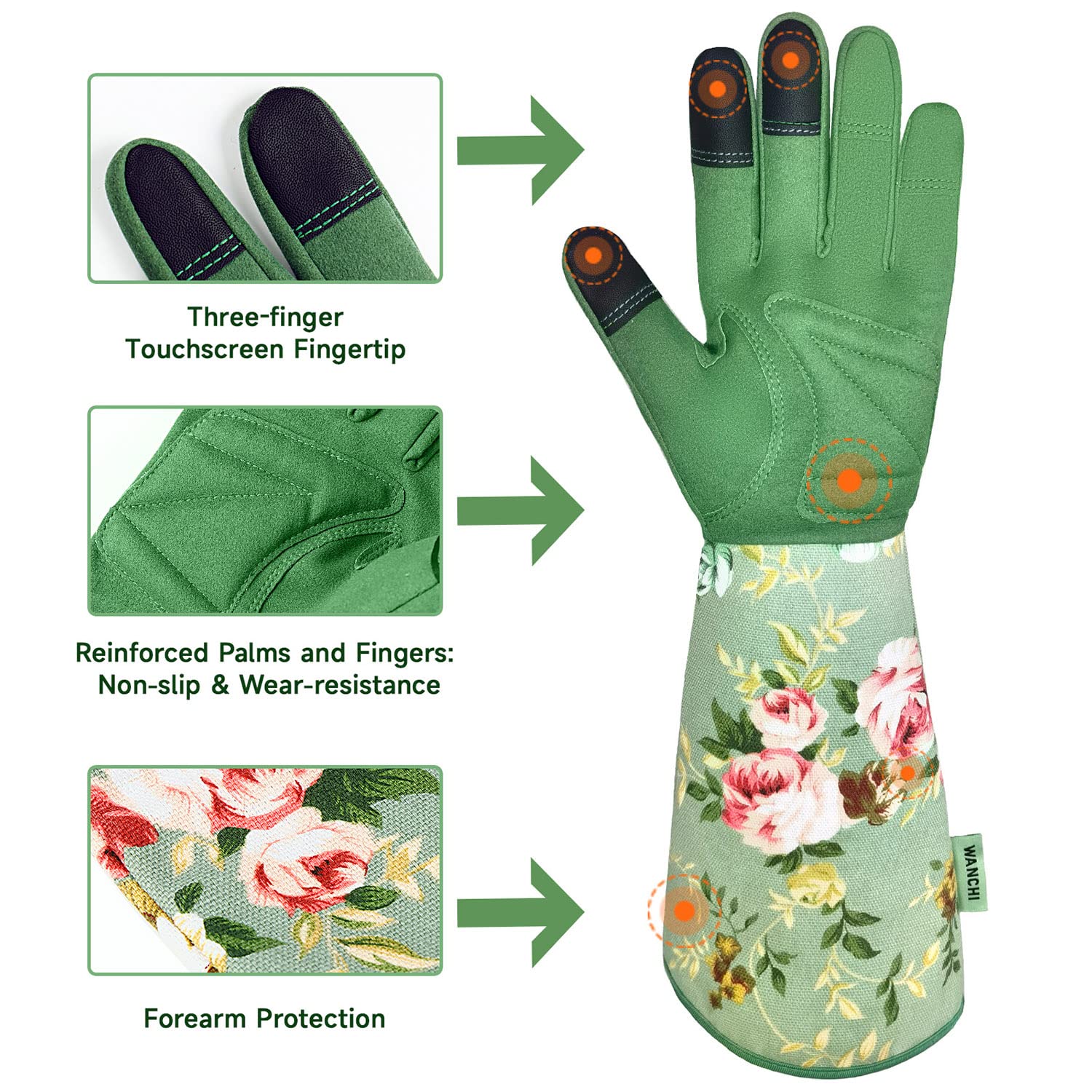 Durable & Comfortable Women's Gardening Gloves - Leather Long Garden Gloves for Yard Work, Planting & Outdoor Activities (Green Print, Medium) - Perfect for Weeding, Pruning & Landscaping
