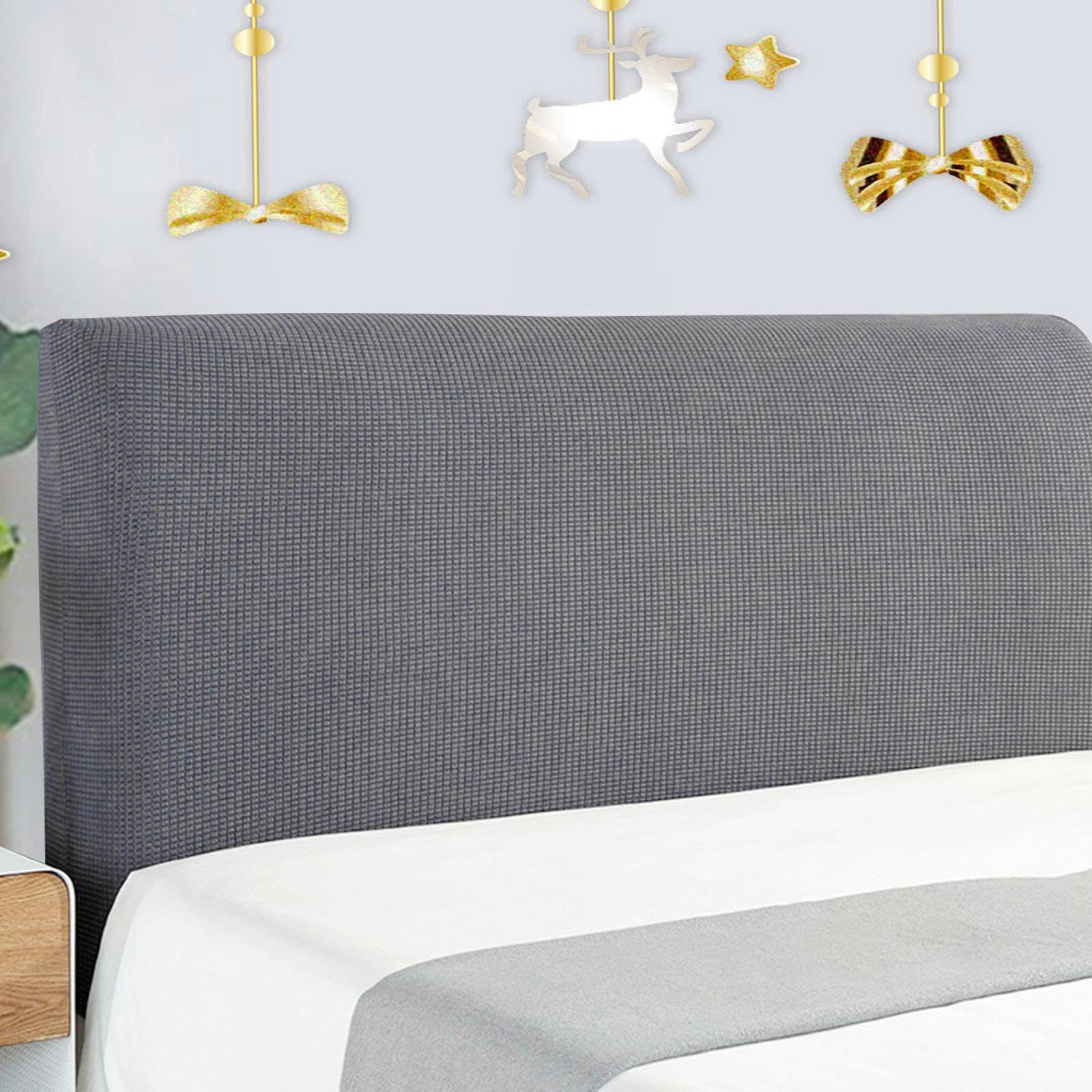 Modern Stretch Jacquard Headboard Cover - Protective Square Bed Head Cover in Gray | Fits Small Beds, Easy to Install & Wash | Perfect for Bedroom Decor, Guest Rooms & Dorm Rooms