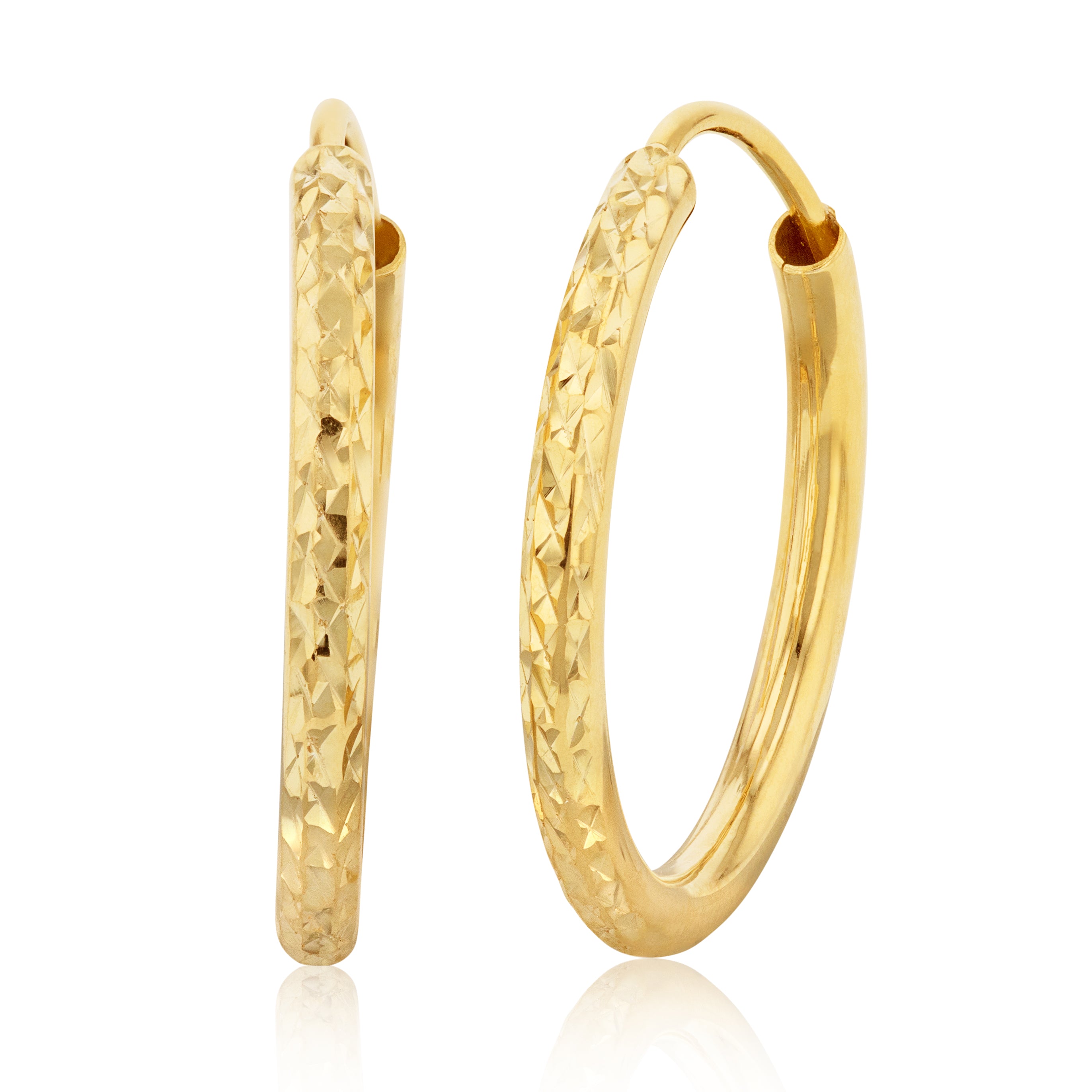 9ct Silver Filled Yellow Gold Diamond Cut 15mm Sleeper Hoop Earrings for Women - Hypoallergenic Comfort Sleepers for Everyday Wear & Gifting