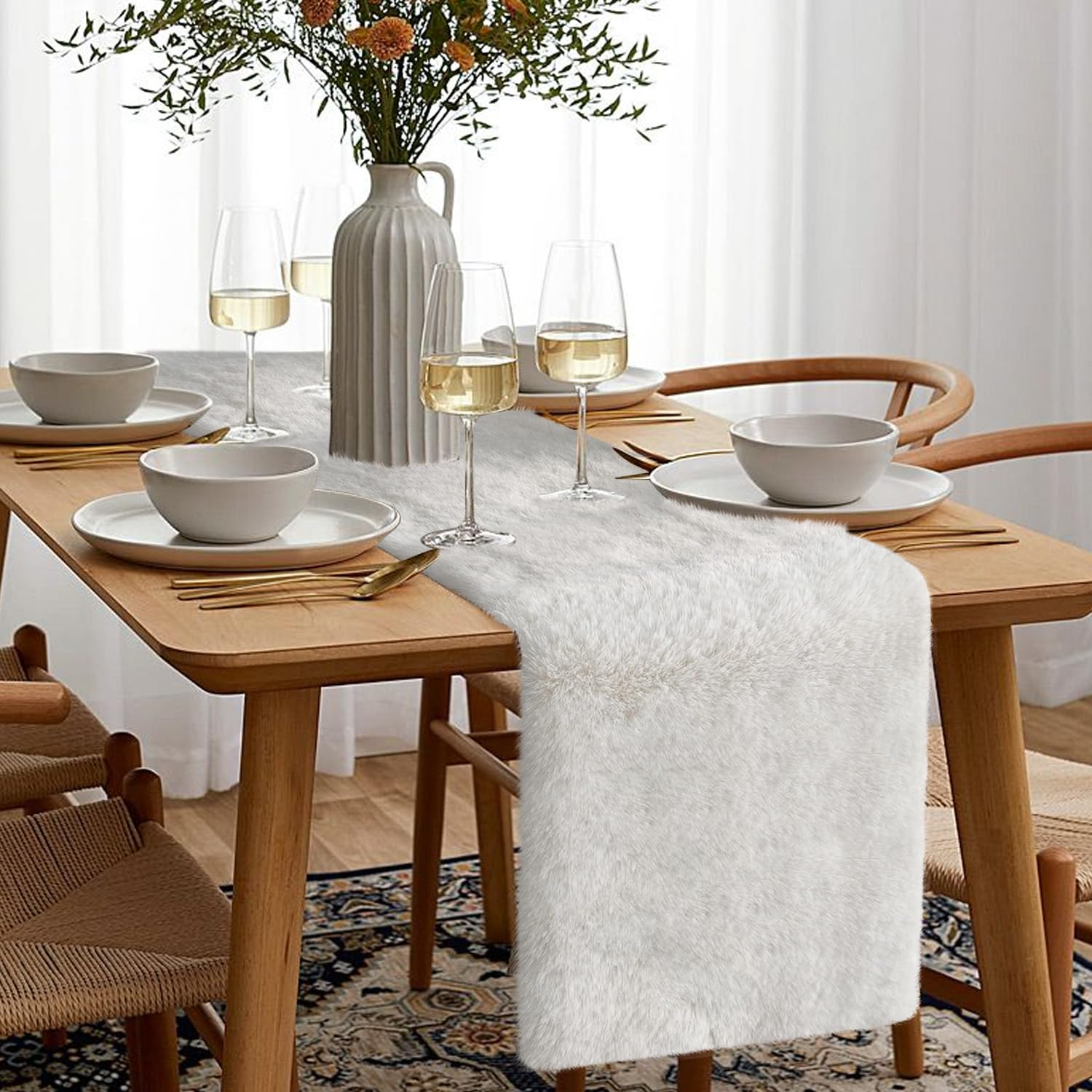 Premium White Faux Fur Table Runner - 15x72 Inch Fluffy Christmas Dresser Cover, Soft Holiday Decor for Bedroom, Dining Table & Winter Home Decorations - Perfect for Christmas Parties, Cozy Winter Dinners & Festive Home Styling