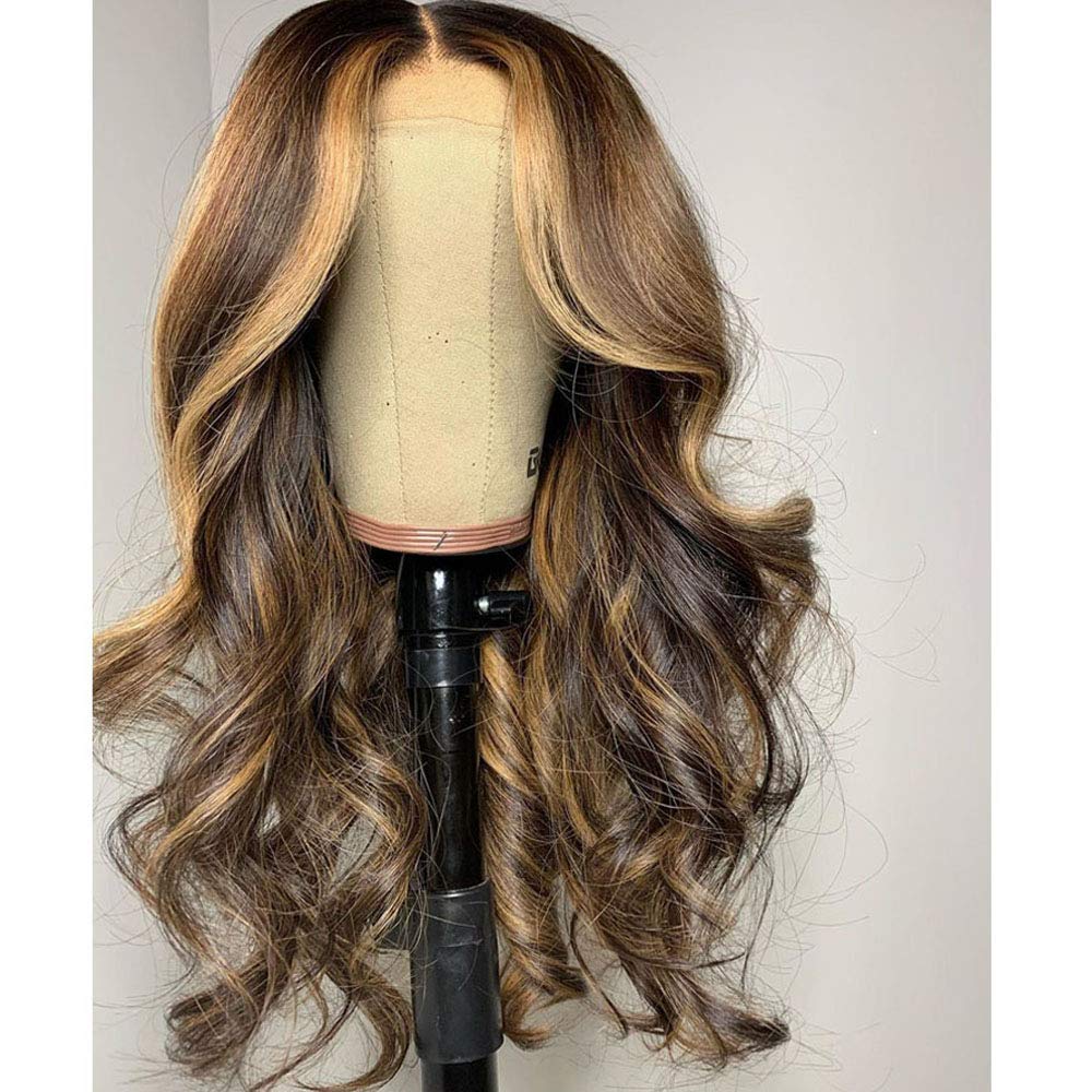 13x4 Lace Front Wig Body Wave 16 Inch - Brazilian Remy Human Hair Glueless Wig with Baby Hair & Pre-Plucked Hairline for Black Women - 150% Density Highlight Blonde Brown - Perfect for Daily Wear, Parties & Special Occasions