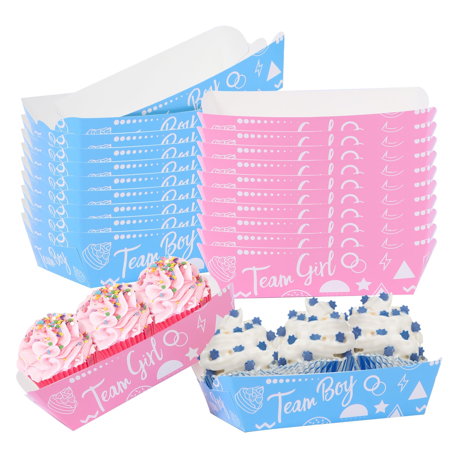 Blue or Pink Gender Reveal Party Food Trays (50 Pack) - Disposable Paper Plates for Hot Dogs, Nachos & Snacks - Perfect for Baby Shower, Christmas & Birthday Celebrations