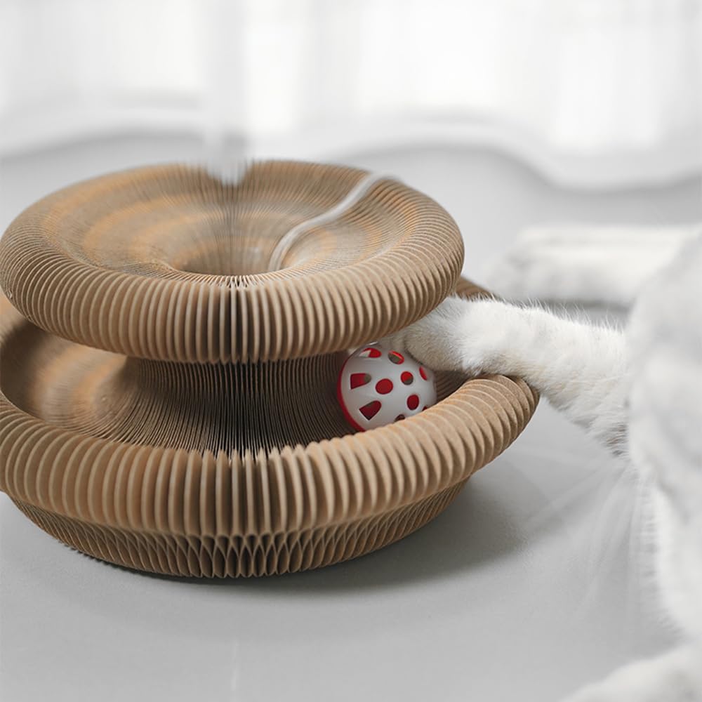 2-Pack Magic Organ Cat Scratcher Board with Interactive Ball - Foldable Cardboard Scratching Pad for Kittens & Small Pets - Durable Cat Toy for Exercise & Play - Perfect for Home, Office & Travel Use