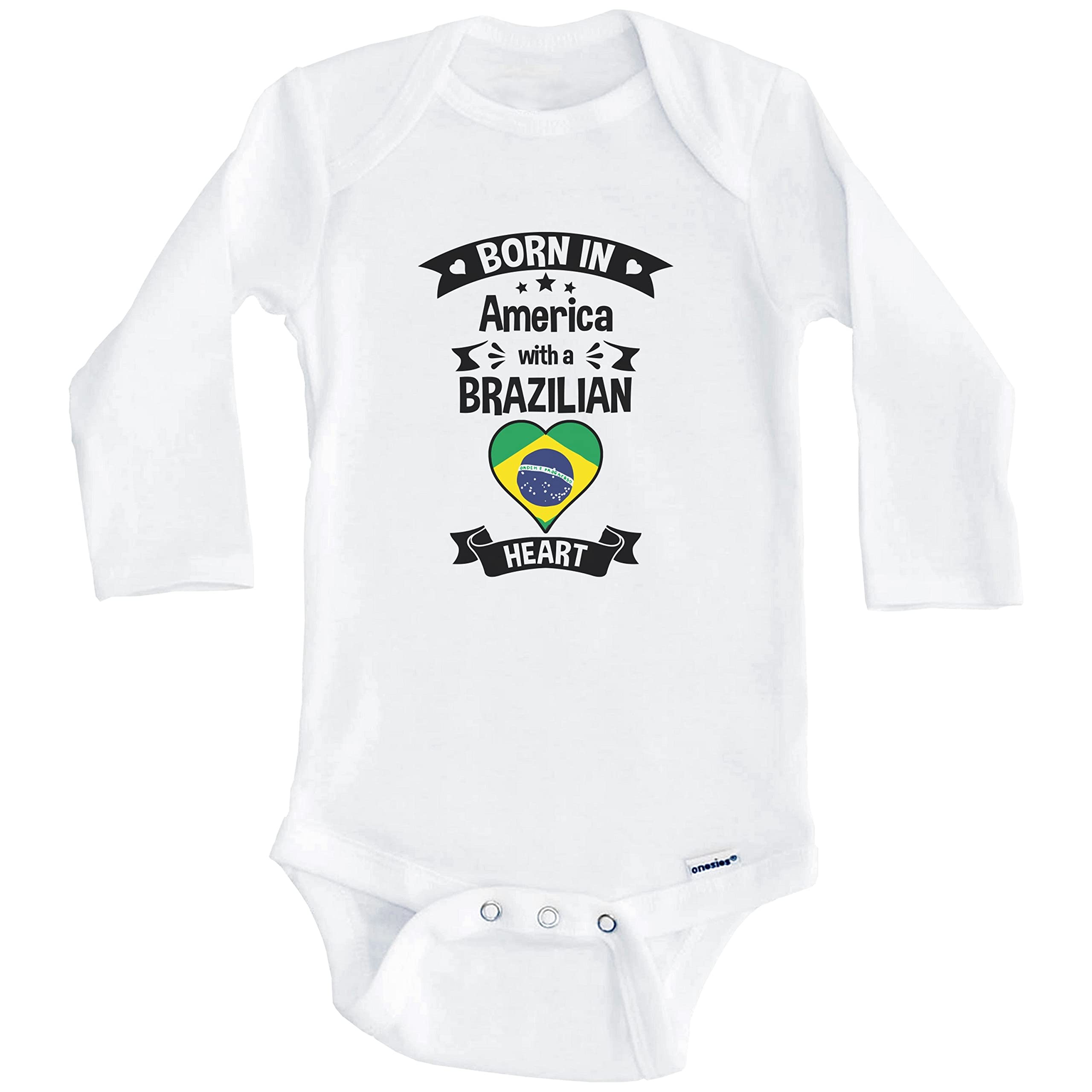 Brazilian Heart One Piece Baby Bodysuit - Long Sleeve American-Made Infant Romper for Newborns | Perfect for Family Photos & Everyday Comfort