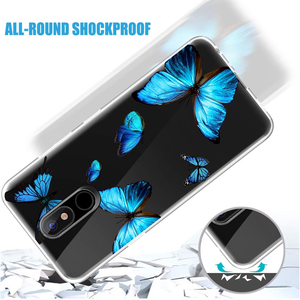 **Cute Soft TPU Shockproof Protective Phone Case for LG K40/K12 Plus/X4 2019/Solo LTE/Harmony 3/Xpression Plus 2 - Blue Butterfly Design, Slim Clear Cover for Women & Girls - Perfect for Everyday Use, Work, and Travel**