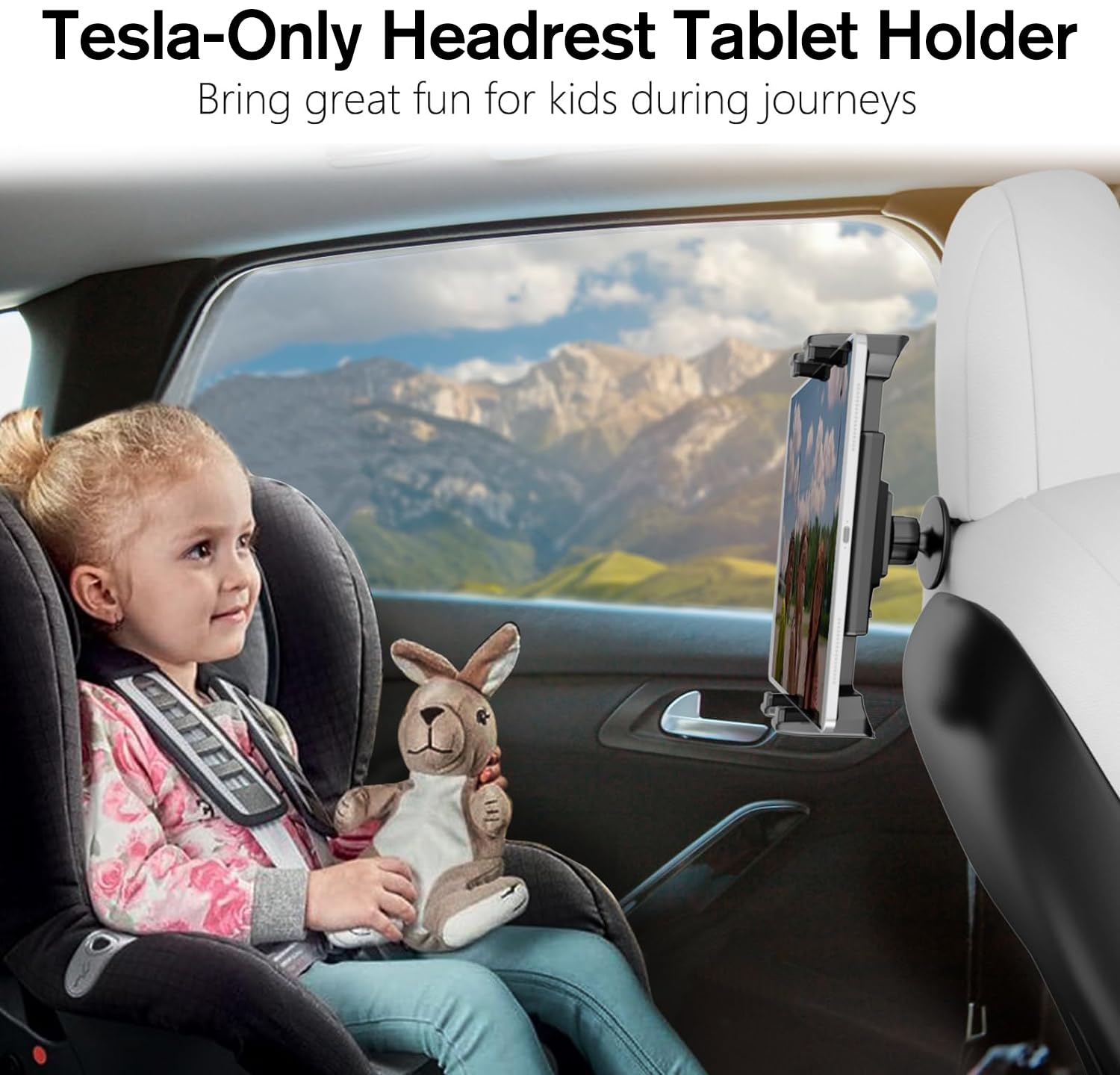 OHLPRO Universal Car Tablet Holder Headrest Mount for Tesla Model 3/Y - Adjustable Back Seat iPad Stand for Road Trips, Fits 5-13