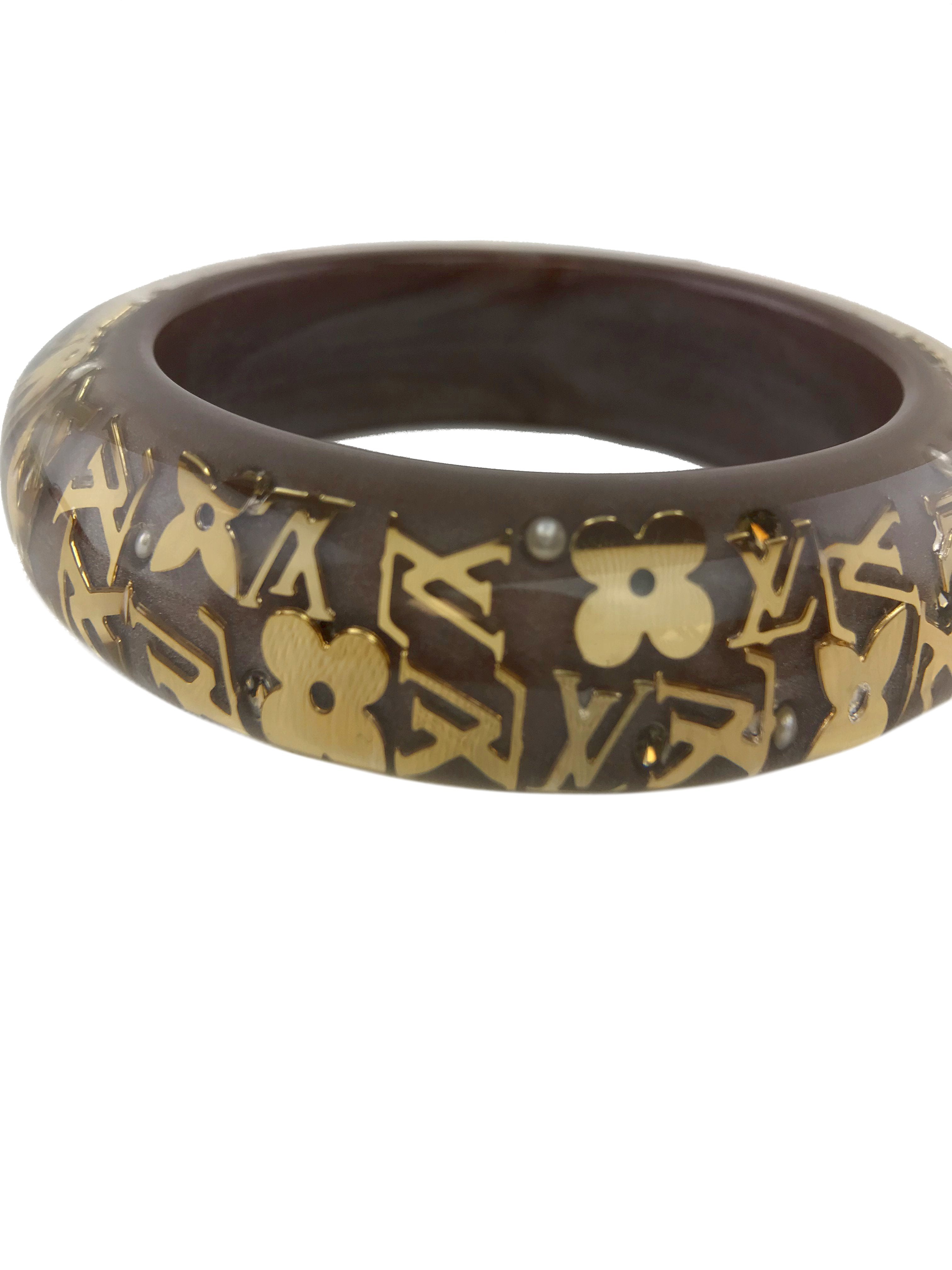 Authentic Louis Vuitton Monogram Lucite Inclusion Bracelet GM - Luxury Designer Crystal Accent Bangle for Women - Perfect for Parties, Weddings & Special Occasions