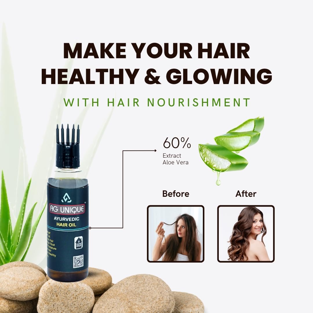 AG UNIQUE Ayurvedic Hair Oil for Hair Growth & Strength - Natural Herbal Blend for Healthy Scalp & Thicker Hair - 100ml Bottle for Men & Women - Perfect for Daily Hair Care & Scalp Massage