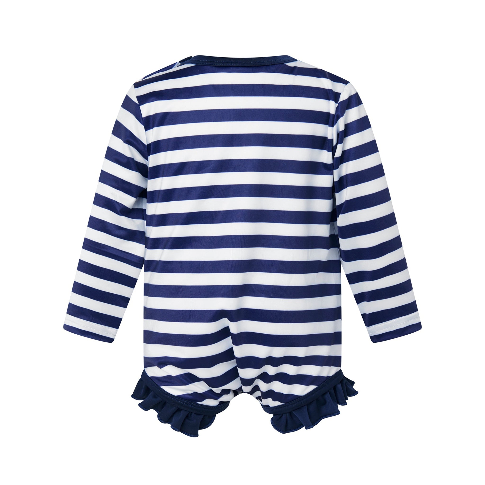 Breton Stripe Frill Rashguard - UPF 50+ Sun Protection Swim Shirt for Women & Girls | Beach, Pool & Surfing