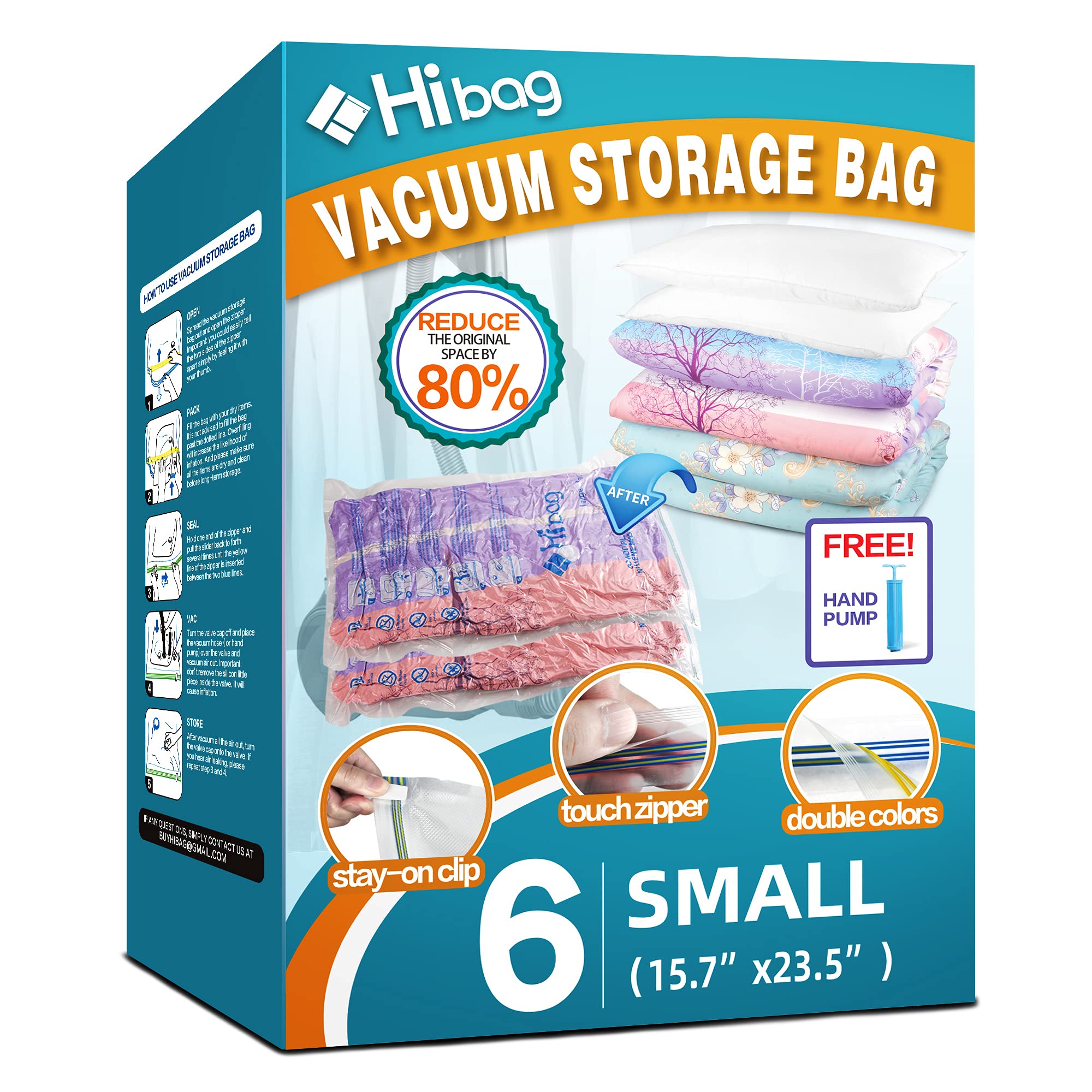 6 Pack Vacuum Storage Bags for Clothes - Space Saving Compression Bags (80% More Space), Compatible with Vacuum Cleaner & Includes Hand Pump - Perfect for Travel, Seasonal Storage & Moving (6 Small Bags)