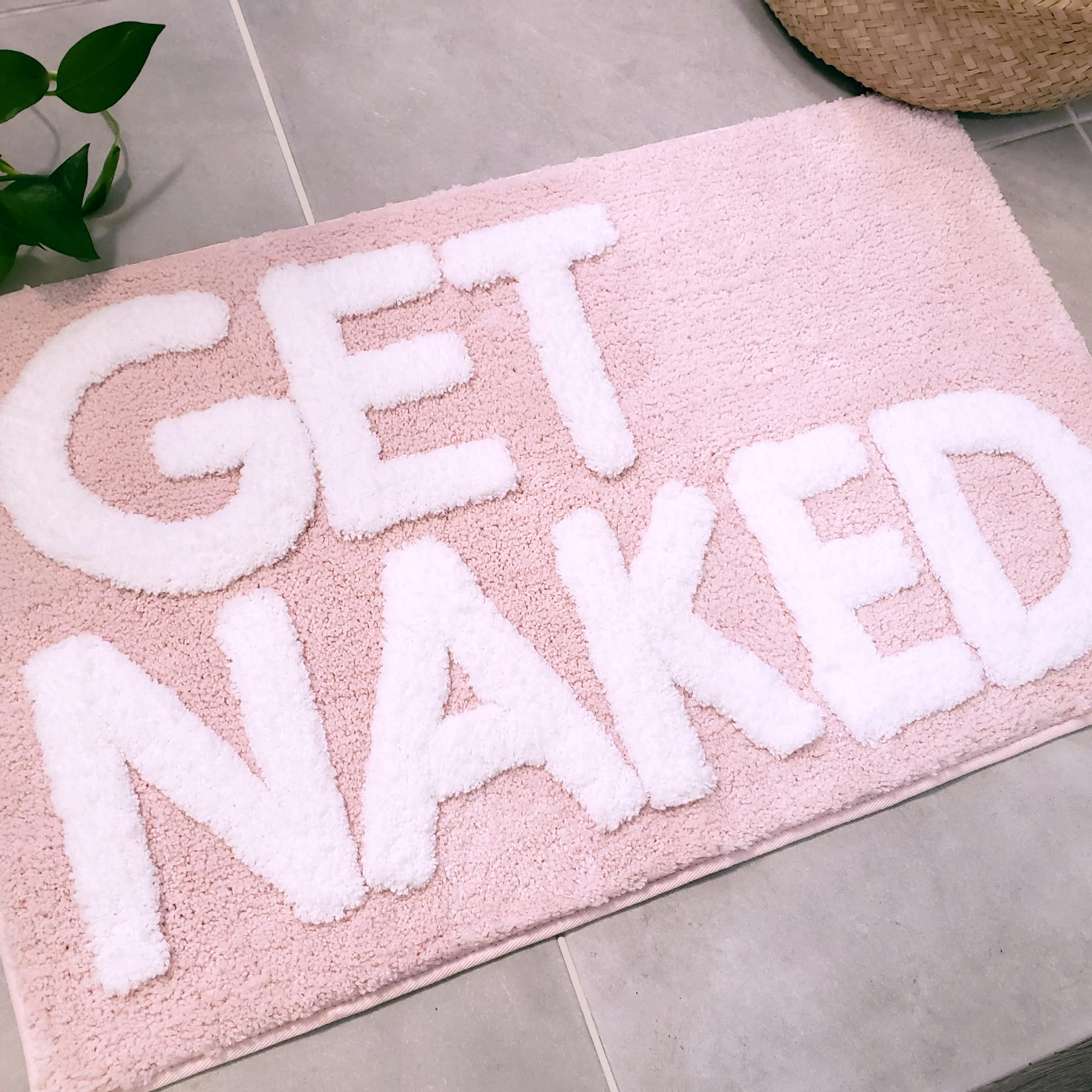 New Mungo Get Naked Bath Mat - Soft Blush Pink Bathroom Rug, Non-Slip Shaggy Mat for Bathroom Decor, Cute Home Accessories (31