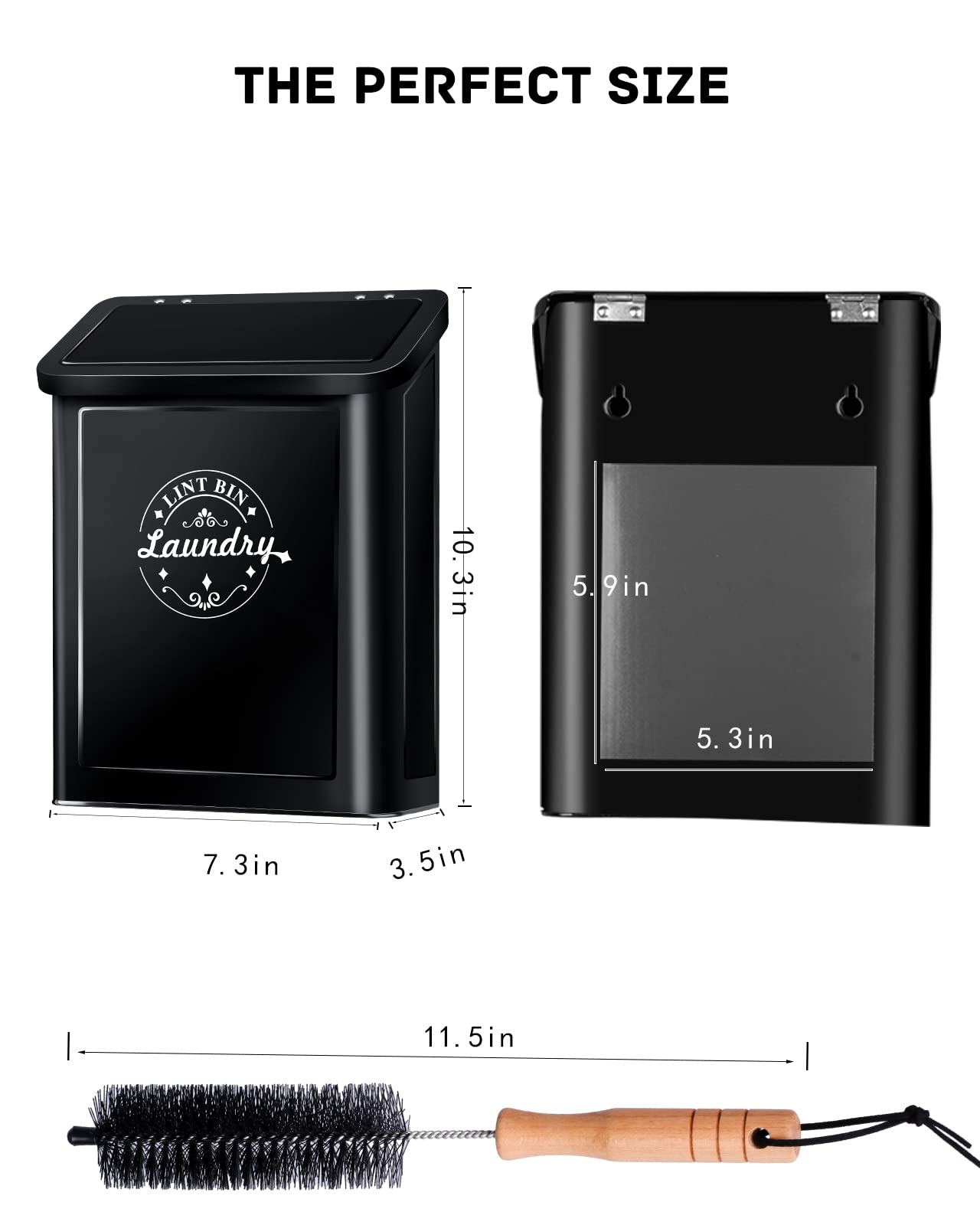 Magnetic Lint Bin with Brush - Wall Mounted Laundry Lint Catcher for Dryer, Space Saving Laundry Room Organizer & Storage - Perfect for Laundry Room Decor & Clothes Dryer Maintenance (Black)
