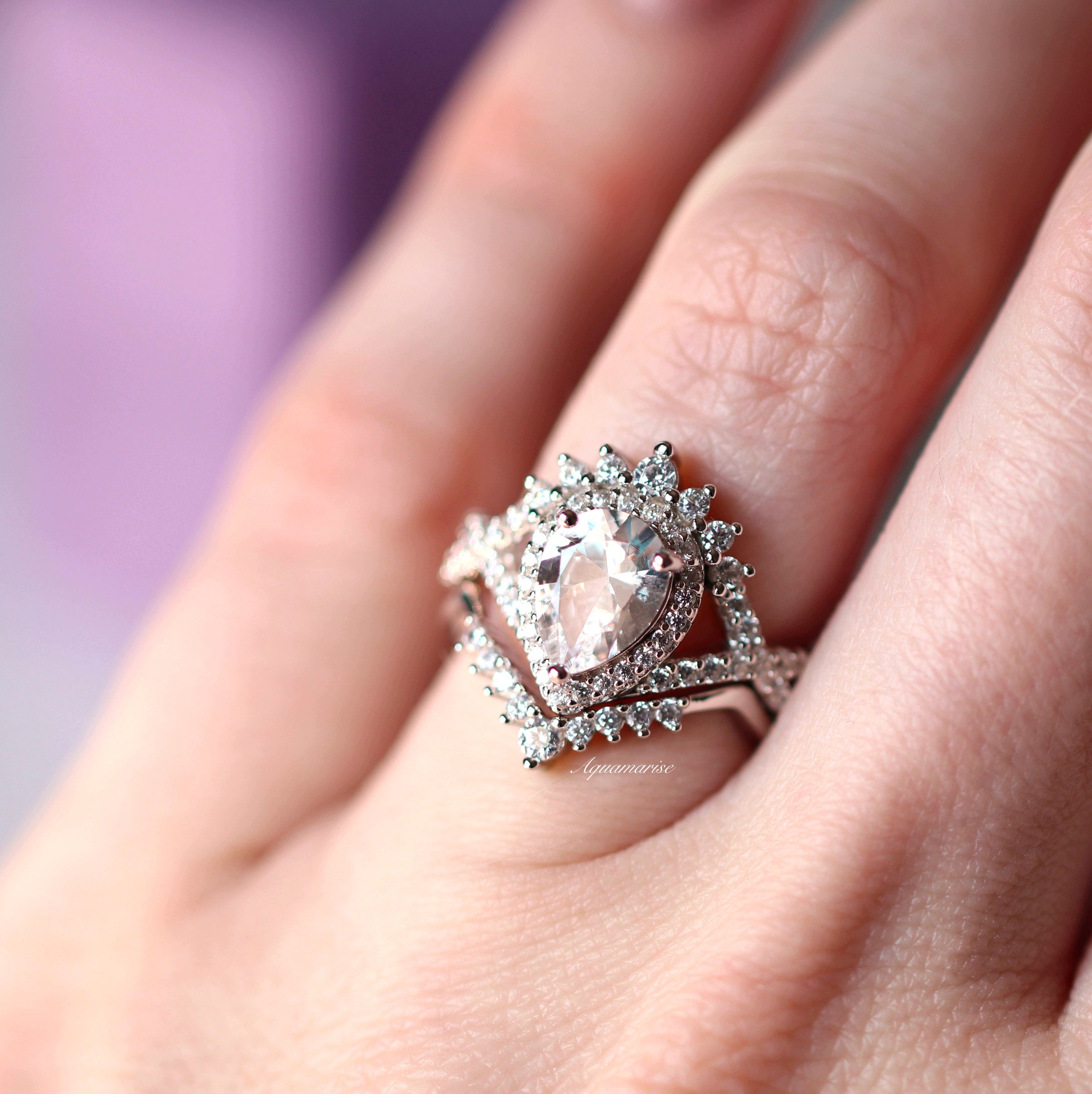Harper White Sapphire Ring Set - Sterling Silver Jewelry for Women, Elegant Wedding & Engagement Ring Set, Perfect Gift for Her | Anniversary, Proposal, Valentine's Day