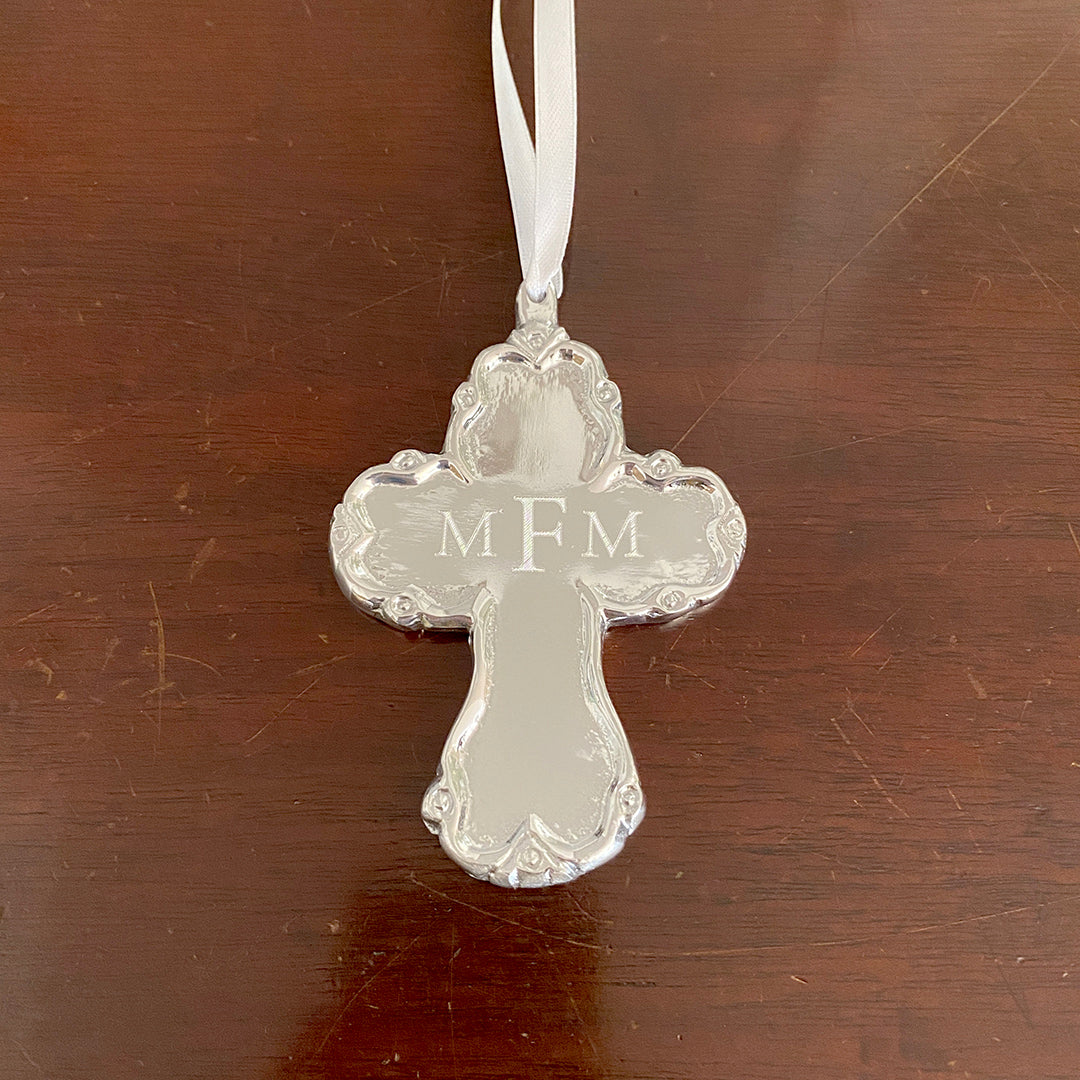 Beatriz Ball BABY Princess Cross Ornament - Elegant Silver-Plated Baby's First Christmas Keepsake - Perfect for Christening Gifts, Nursery Decor & Holiday Tree Ornaments