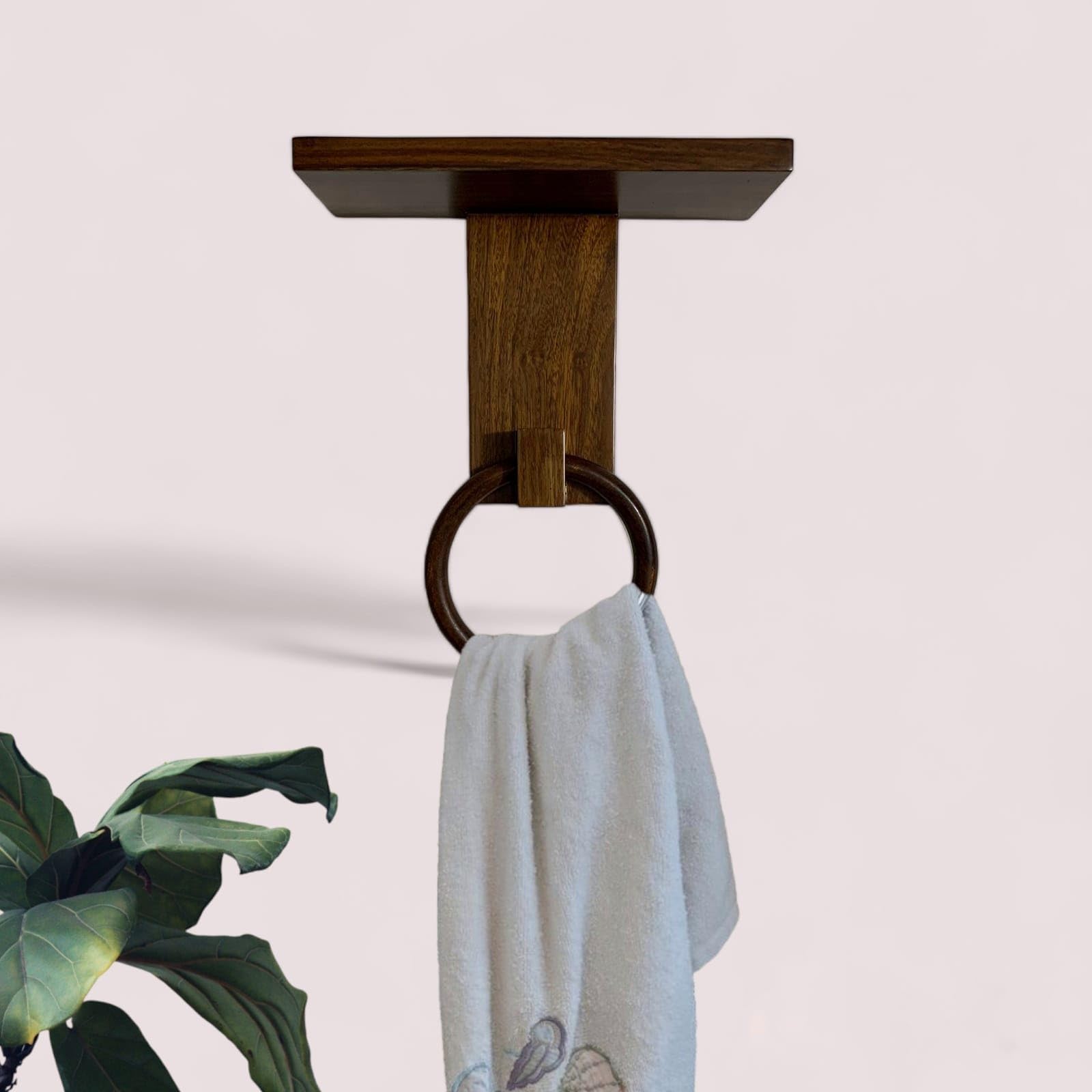 Small Wall Mounted Wooden Towel Rack with Towel Rings for Bathroom - Space Saving Bathroom Storage Organizer for Hand Towels, Washcloths & Robes