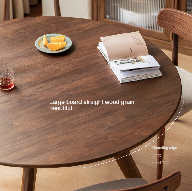 Black Walnut Solid Wood Retro Round Dining Table - Handcrafted Vintage Style 48 Inch Farmhouse Table for Dining Room, Kitchen & Outdoor Entertaining