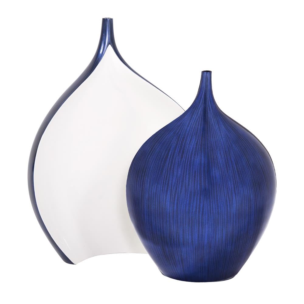 Howard Elliott Cobalt Blue Wooden Vase - Handcrafted Home Decor with Rich Cobalt Blue & Brushed Black Lacquered Finish - Perfect for Table Centerpiece, Flowers, Console Table & Living Room Decor - Ideal for Farmhouse, Modern & Boho Style Home Decor