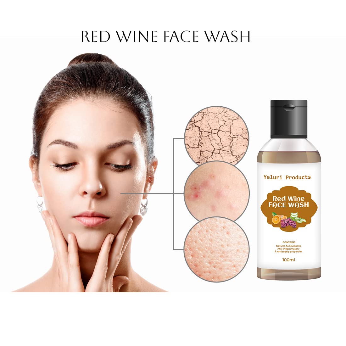 Yeluri Red Wine Face Wash for Men & Women - Deep Cleansing, Whitening & Revitalizing - Paraben-Free 100ml - Perfect for Daily Skincare & Anti-Aging Routine