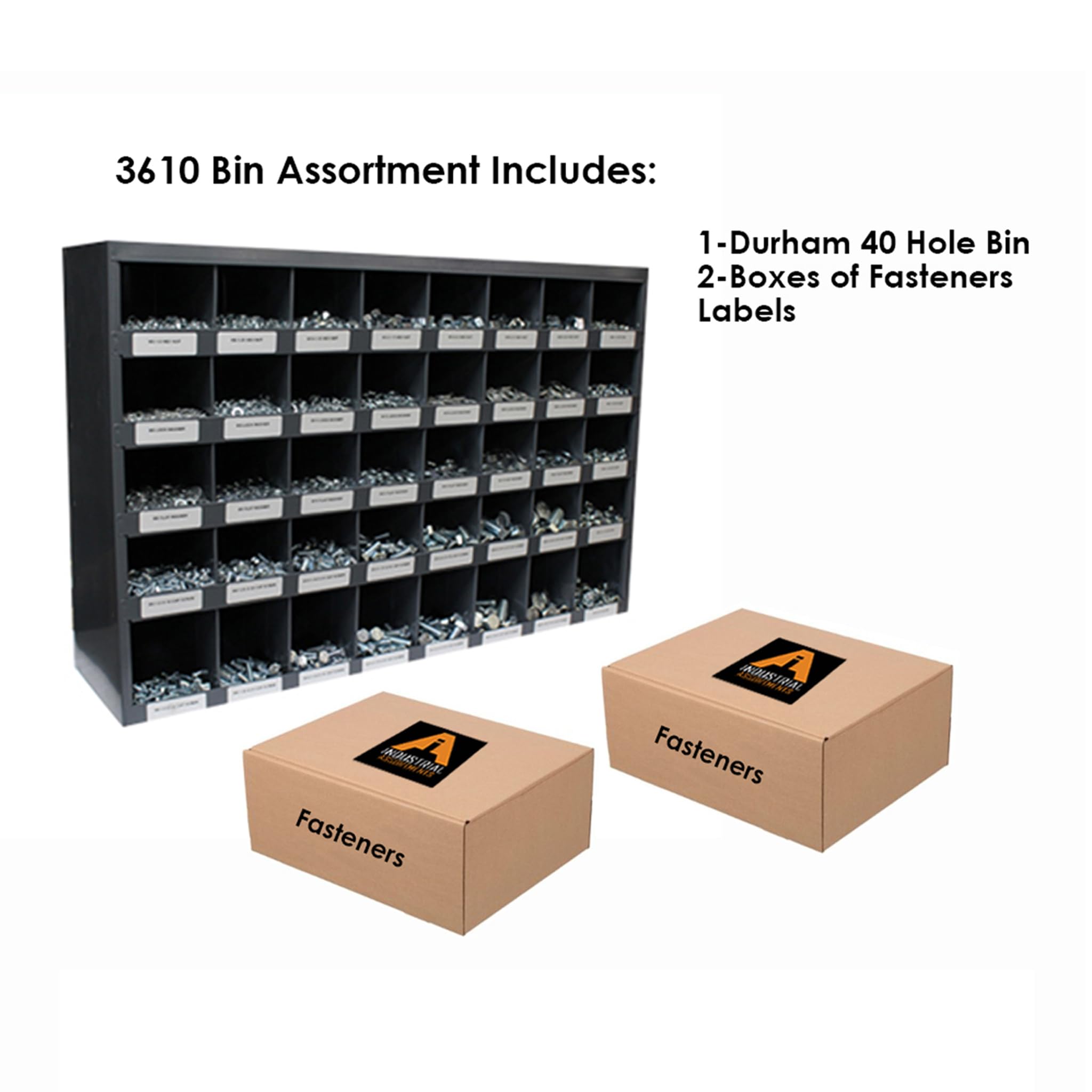 Titan Industrial Supply 3610-Piece Grade 8 Yellow Zinc Bolt Nut Washer Assortment Kit - Hex Head Cap Screws, Flat & Lock Washers, USS 40-Hole Storage Bin for Automotive, Construction & DIY Projects