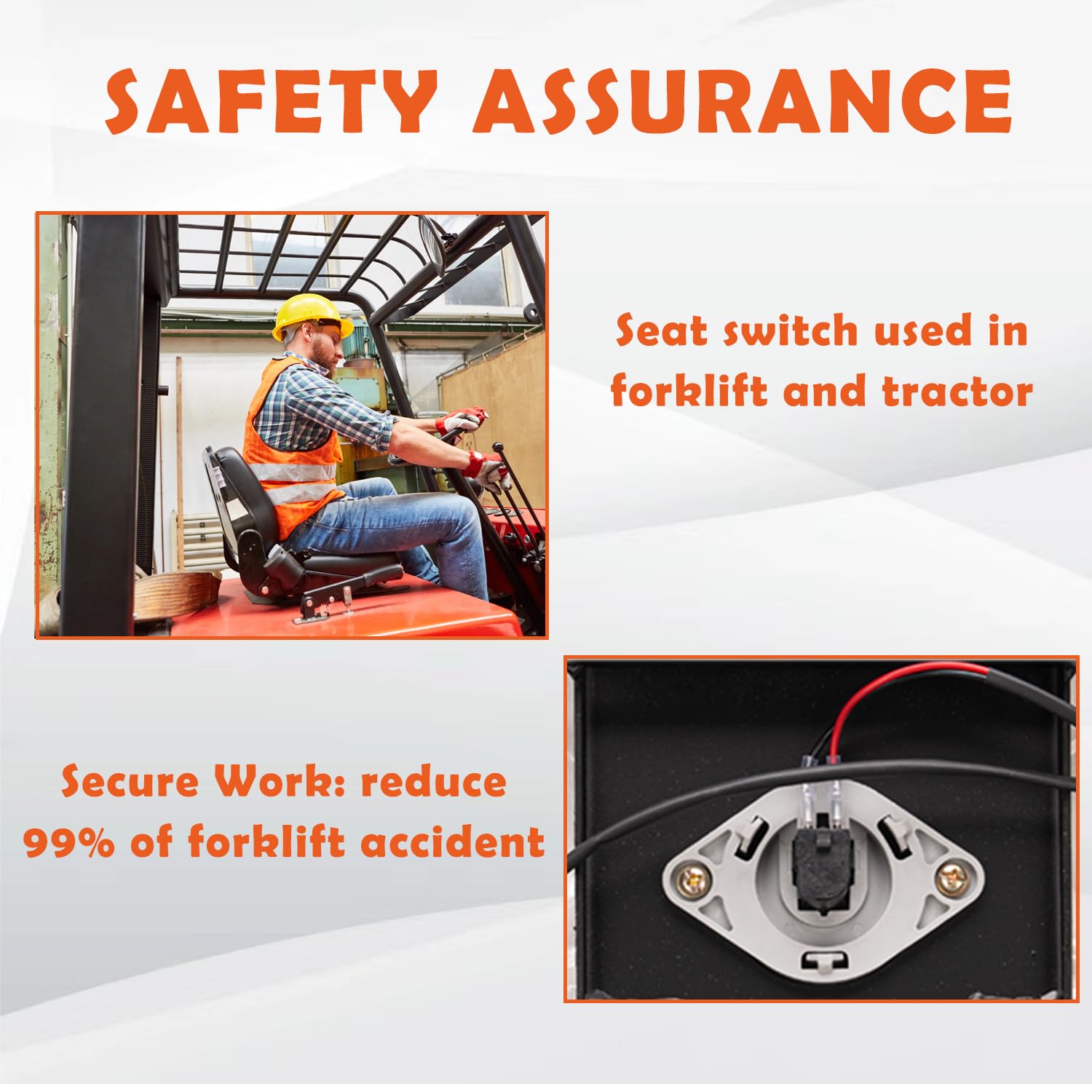 Universal Forklift Seat with Hip Restraint, Micro Switch & Safety Belt - Heavy Duty Tractor Seat for Mower, Skid Loader, Telehandler, Backhoe, Excavator - Ergonomic Design for Comfort & Safety in Construction, Farming & Industrial Equipment