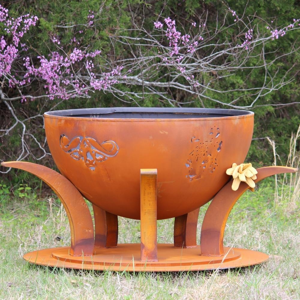 41 Inch Handcrafted Carbon Steel Gas Fire Pit - Africa's Big Five Design for Outdoor Patio, Backyard & Camping